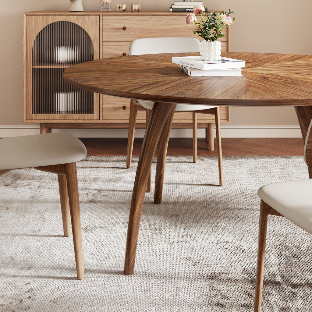 Walnut-grain Inlaid Tabletop Dining Table - image 4
