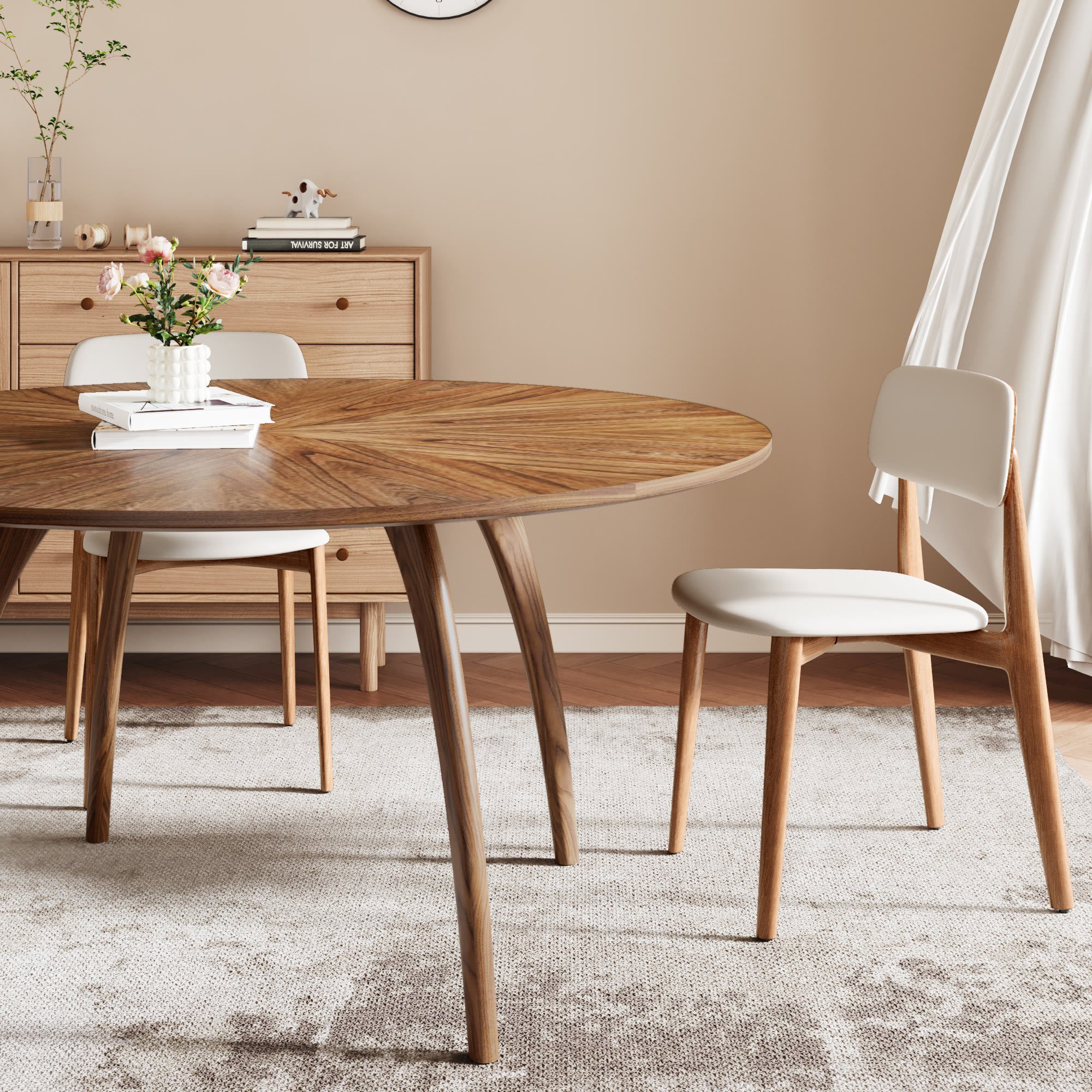 Walnut-grain Inlaid Tabletop Dining Table - image 5