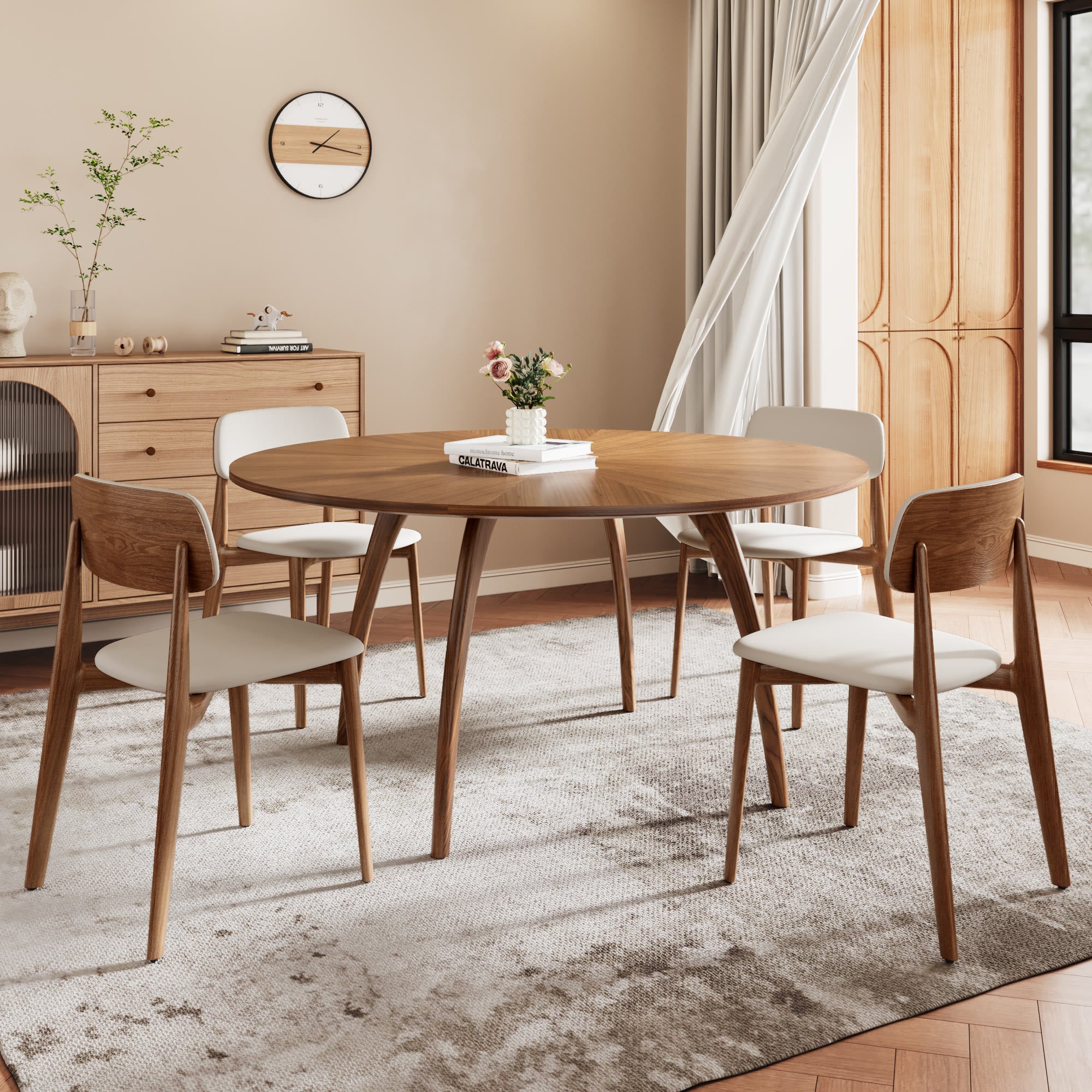 Walnut-grain Inlaid Tabletop Dining Table - image 2