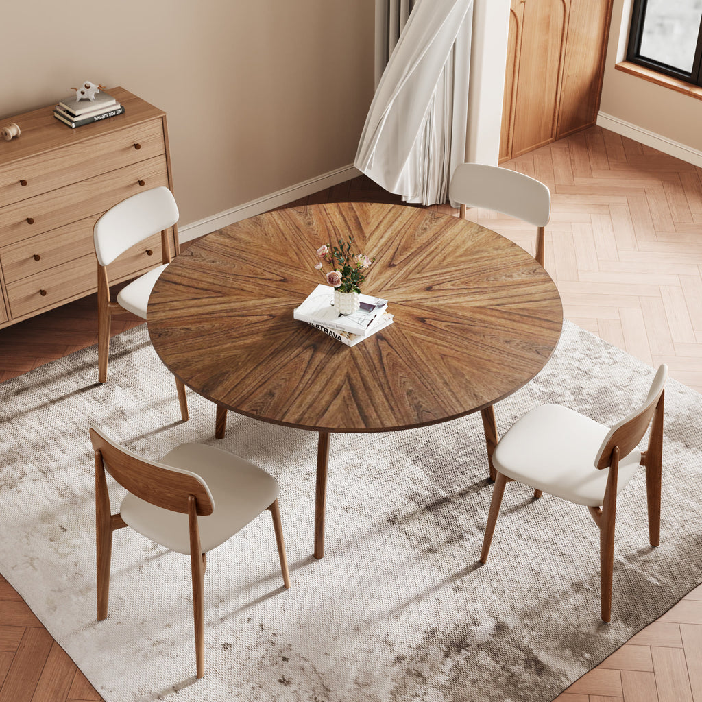 Walnut-grain Inlaid Tabletop Dining Table - image 3
