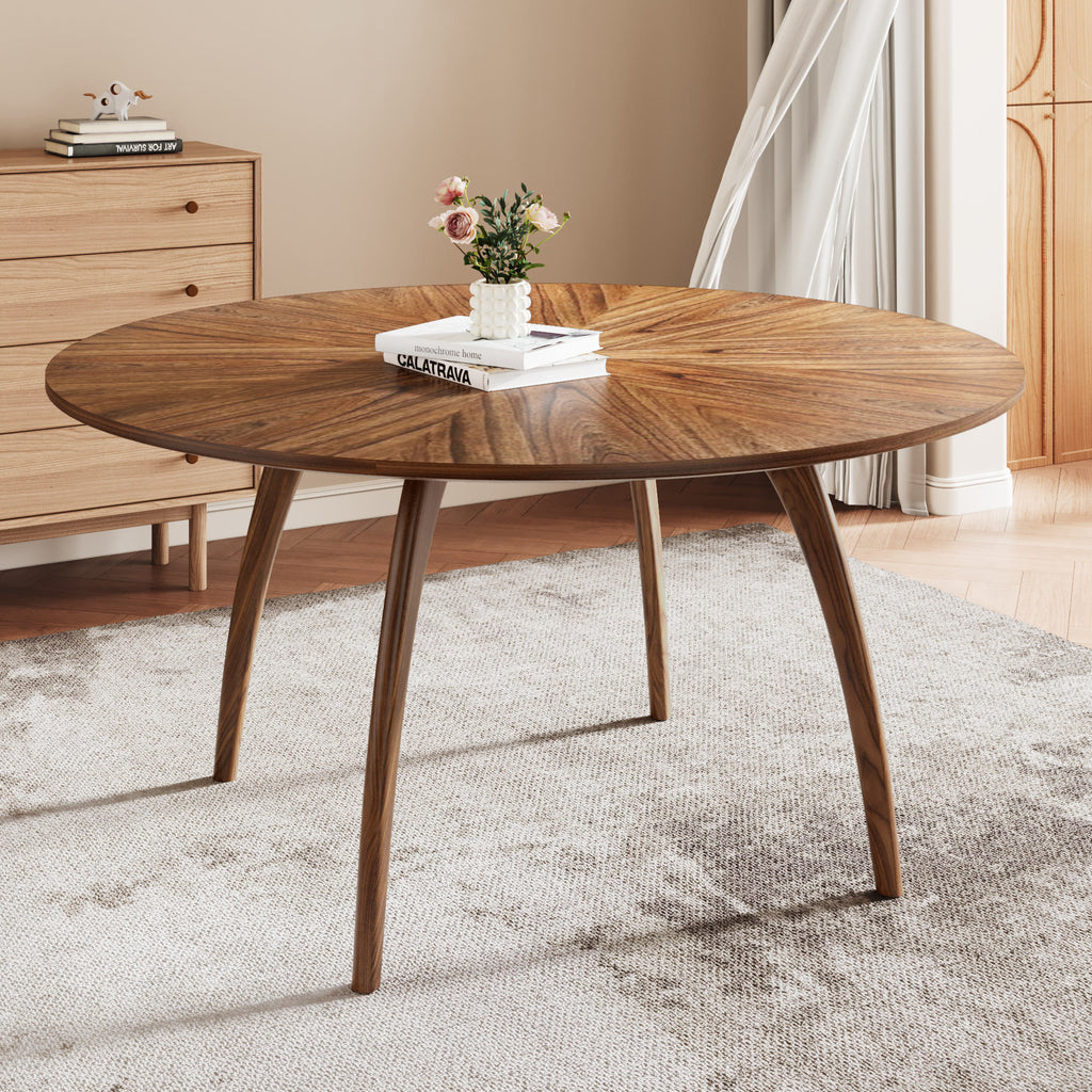 Walnut-grain Inlaid Tabletop Dining Table - W47.24" x D47.24" x H29.92" - image 0