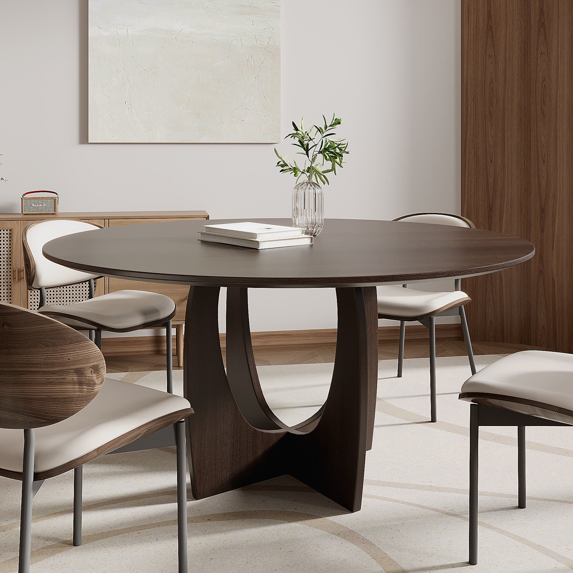 Round Wood Dining Table With Cross Legs - Walnut - W59.06" x D59.06" x H29.92" - image 0