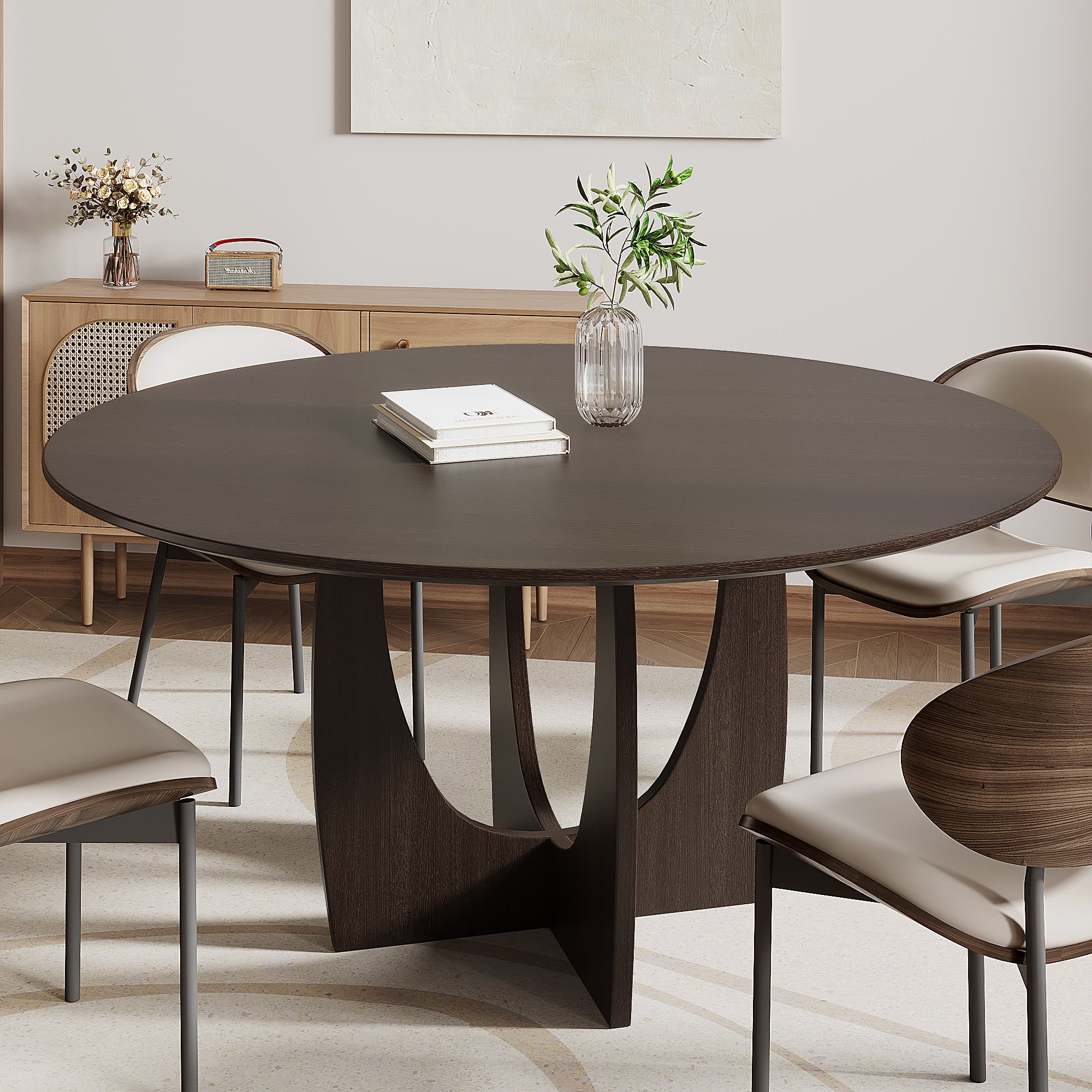 Round Wood Dining Table With Cross Legs - image 4