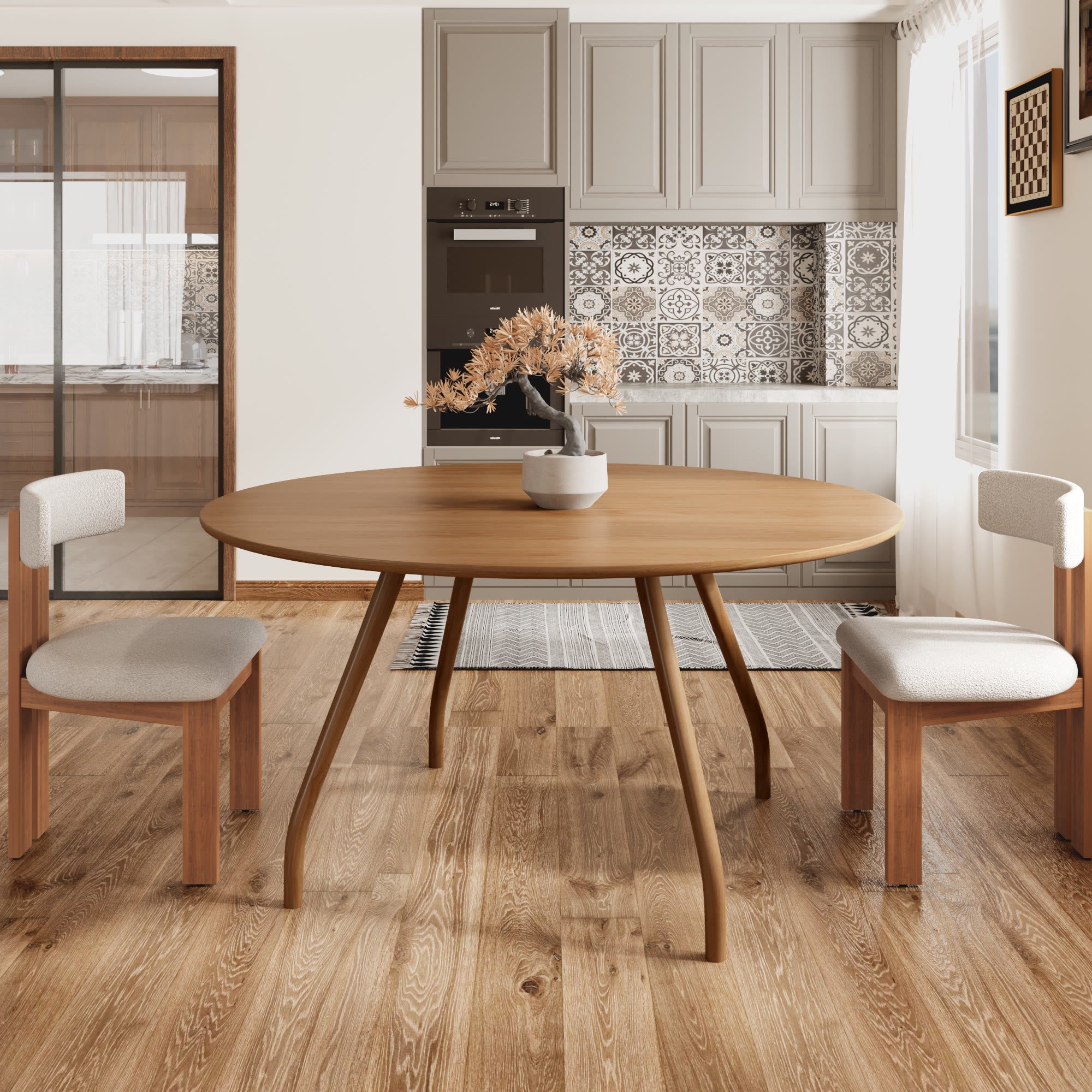 Wood Dining Table With Four Curved Legs - W47.24" x D47.24" x H29.92" - image 0
