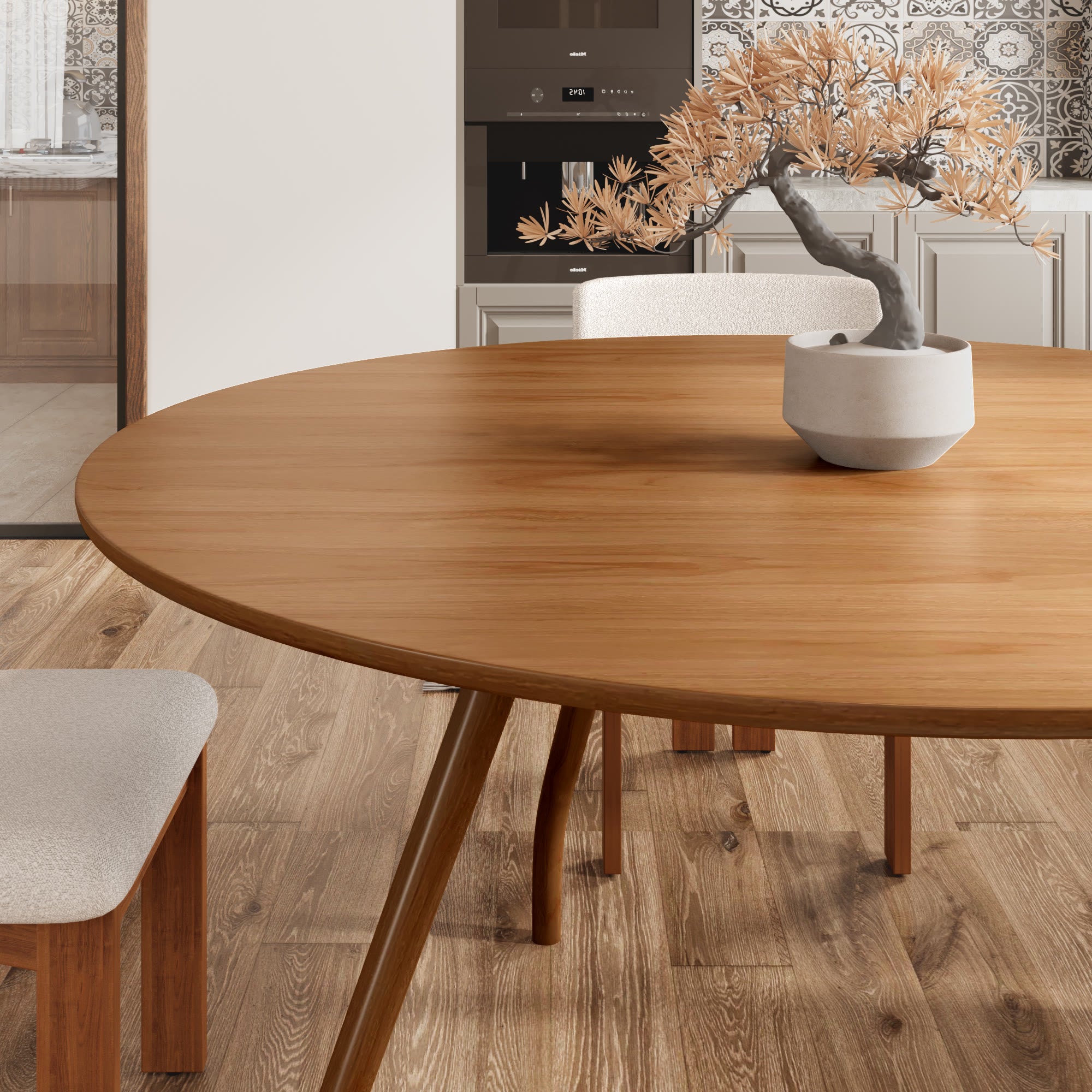 Wood Dining Table With Four Curved Legs