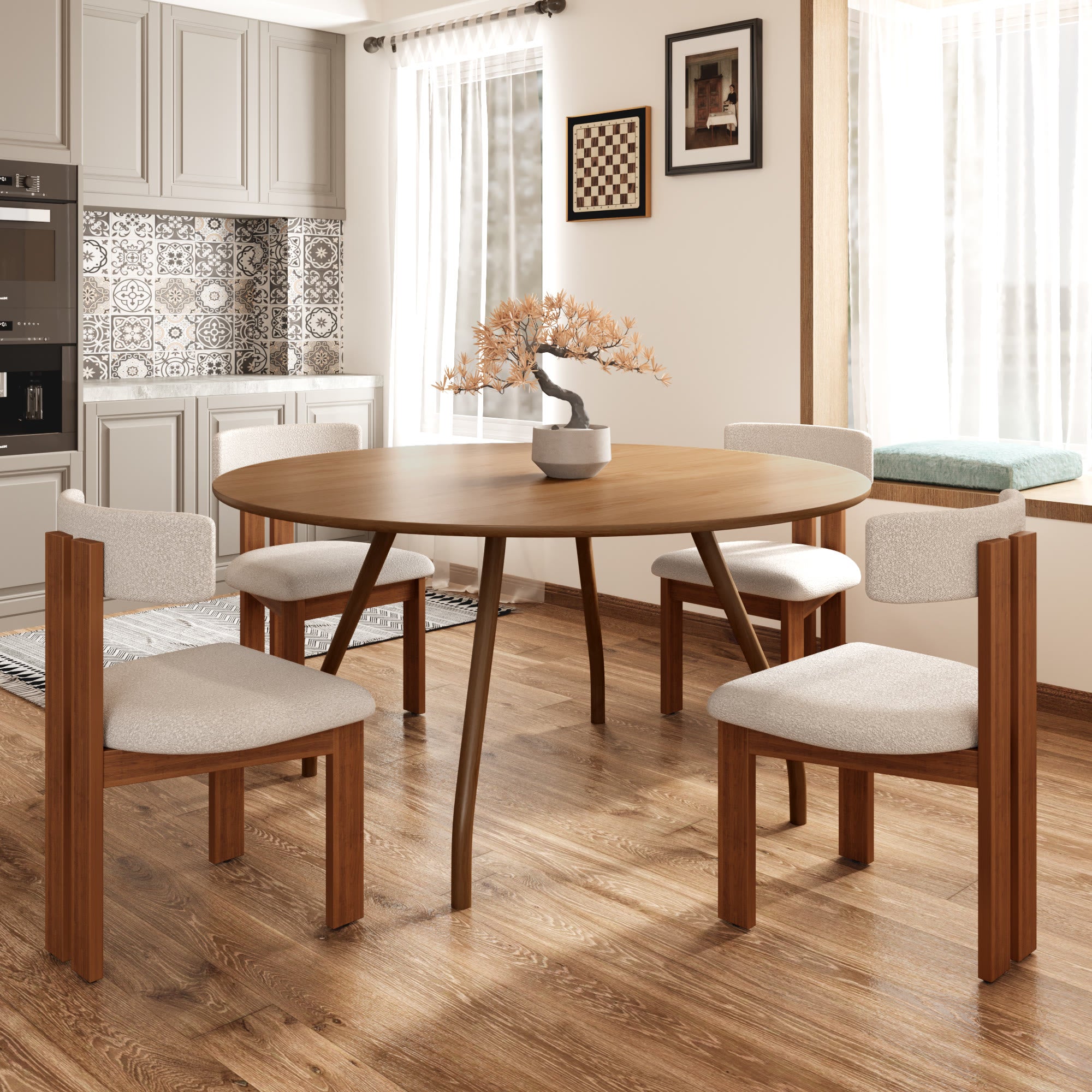 Wood Dining Table With Four Curved Legs