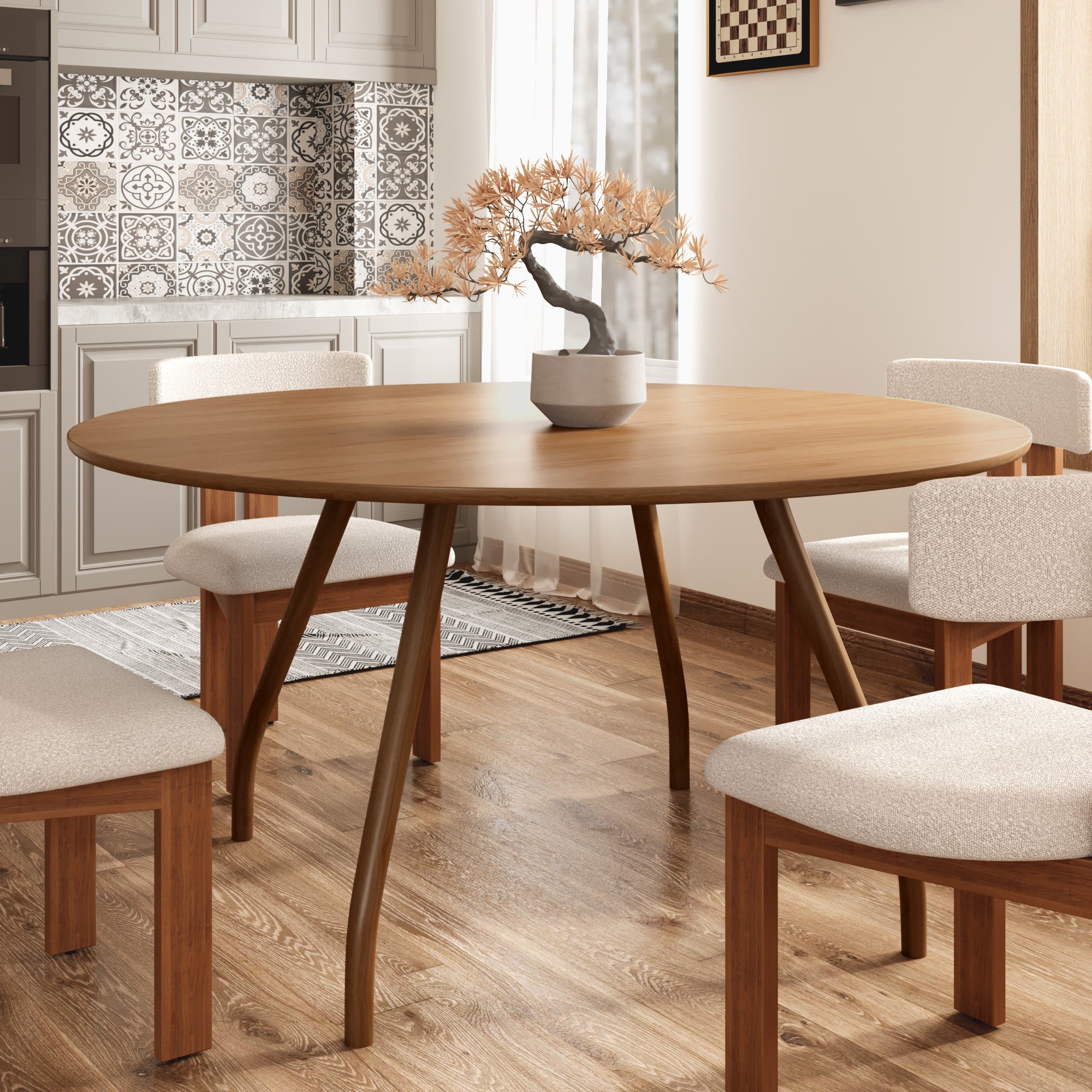 Wood Dining Table With Four Curved Legs