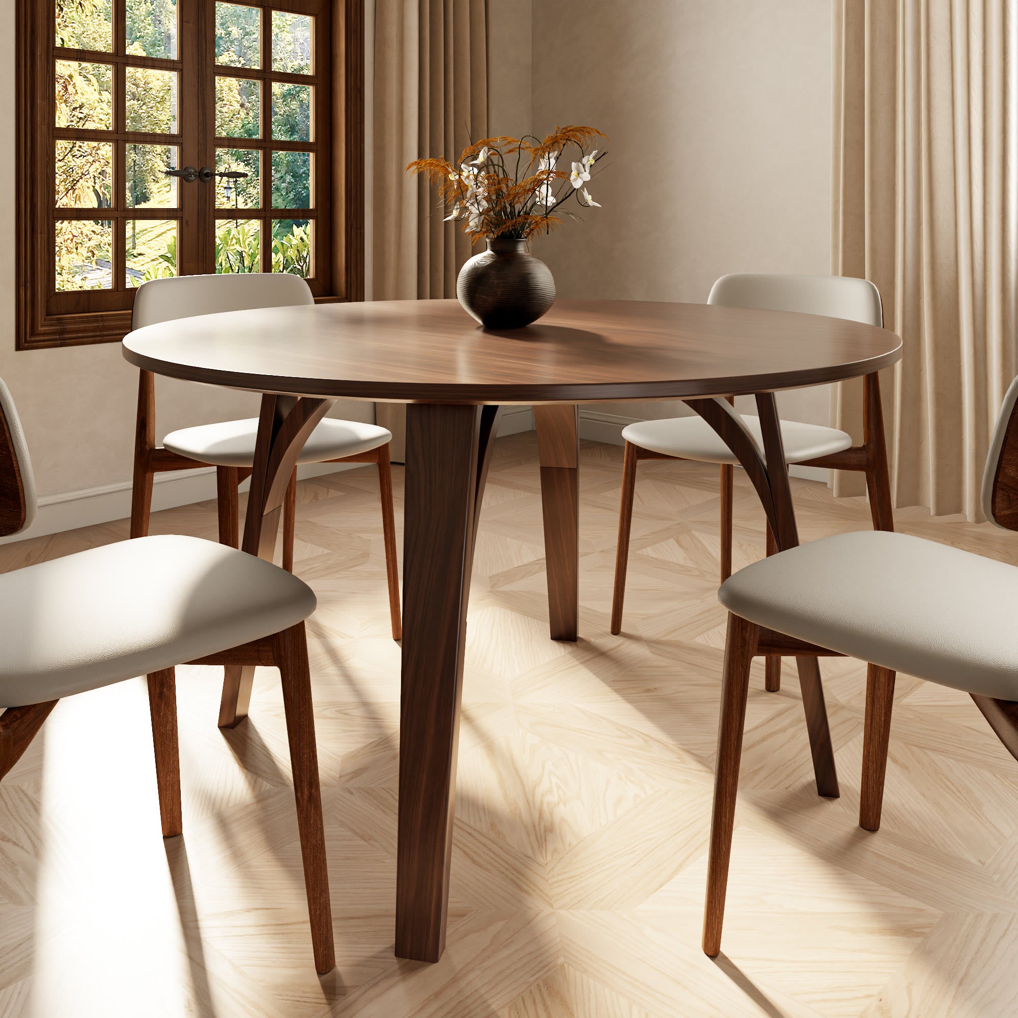 Walnut Wooden Splayed-leg Dining Table