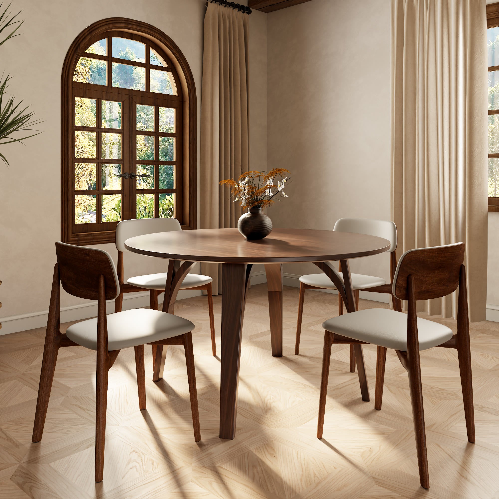 Walnut Wooden Splayed-leg Dining Table - W47.24" x D47.24" x H29.92" - image 0