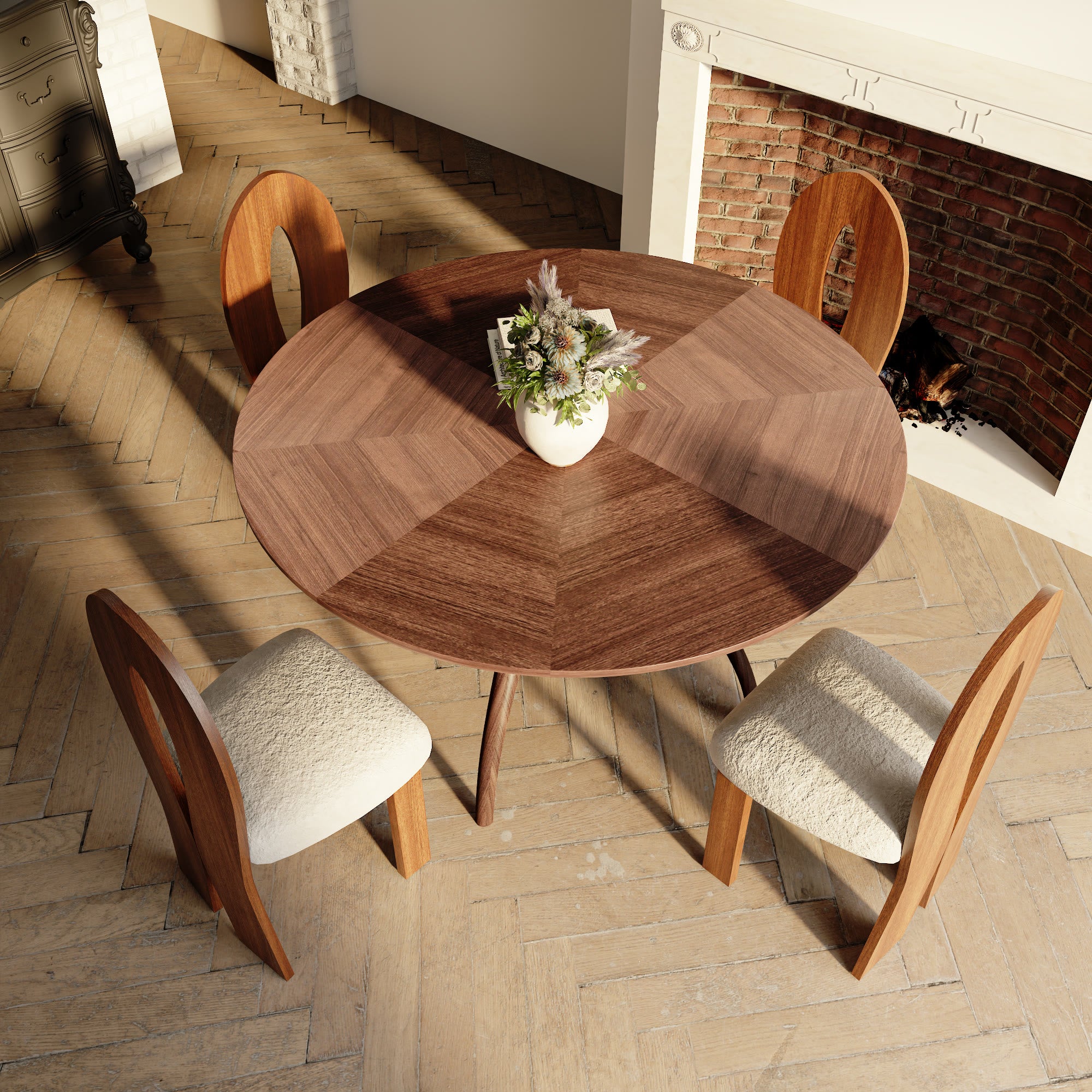 Splicing Tabletop Curved-leg Wooden Dining Table