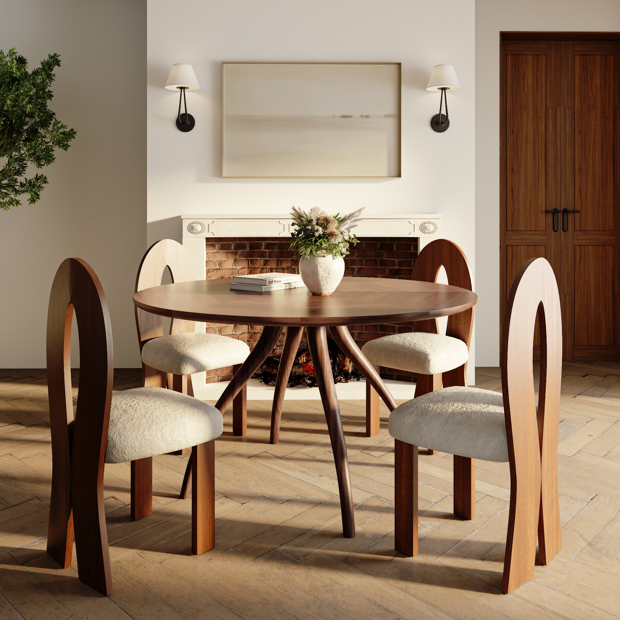 Splicing Tabletop Curved-leg Wooden Dining Table