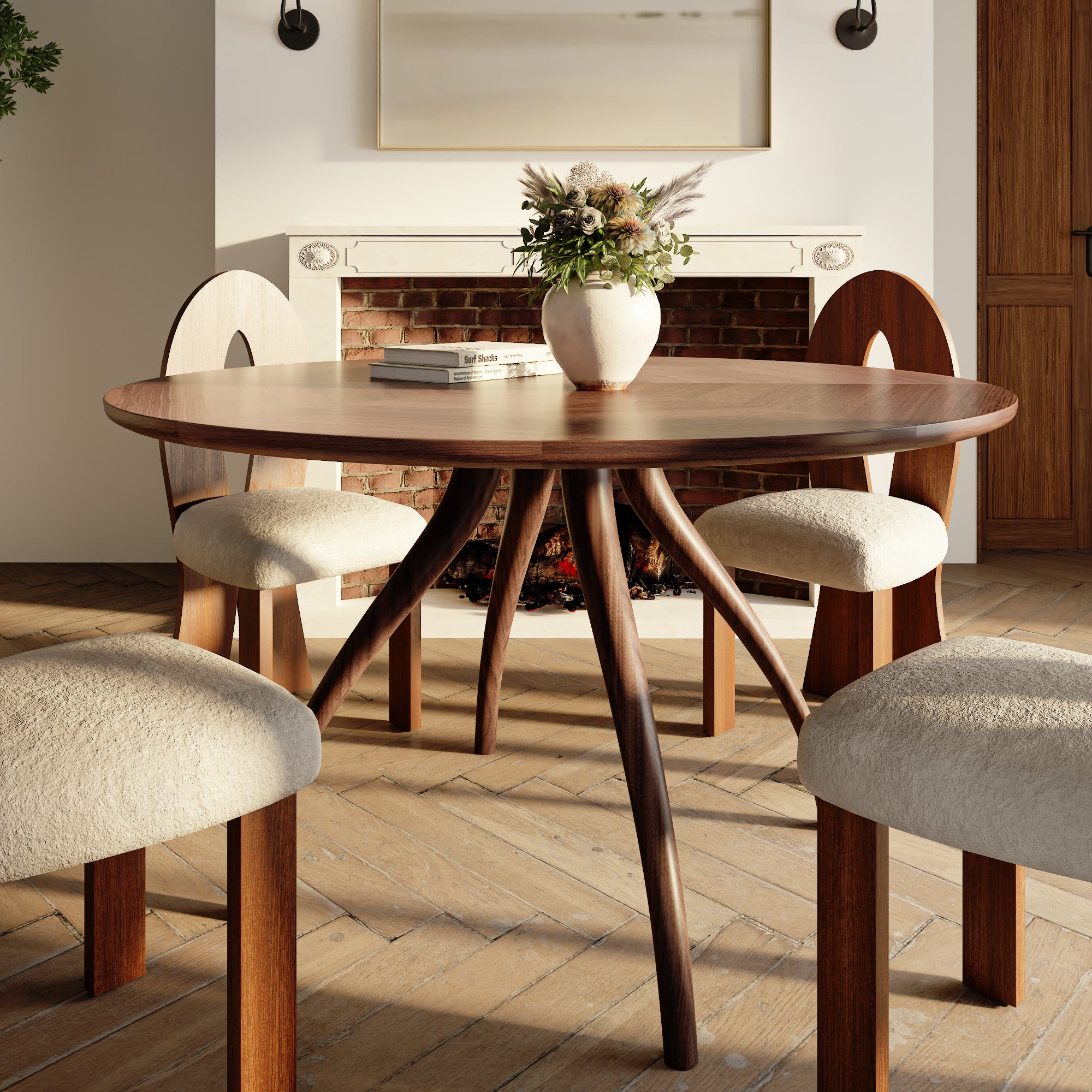 Splicing Tabletop Curved-leg Wooden Dining Table - W47.24" x D47.24" x H29.92" - image 0