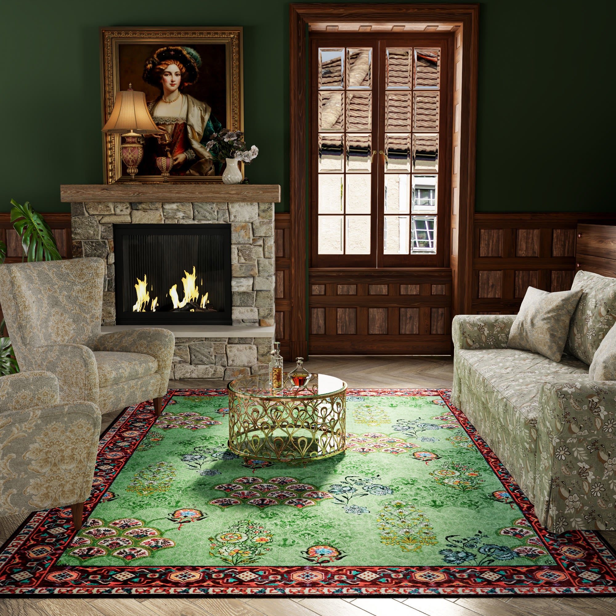 Washable Vintage Floral Anti-slip Area Rug - image 0