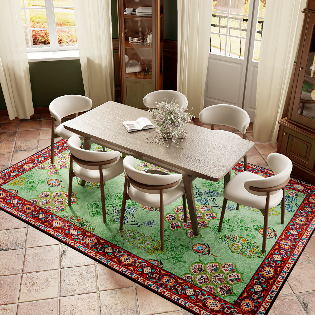 Washable Vintage Floral Anti-slip Area Rug - image 5