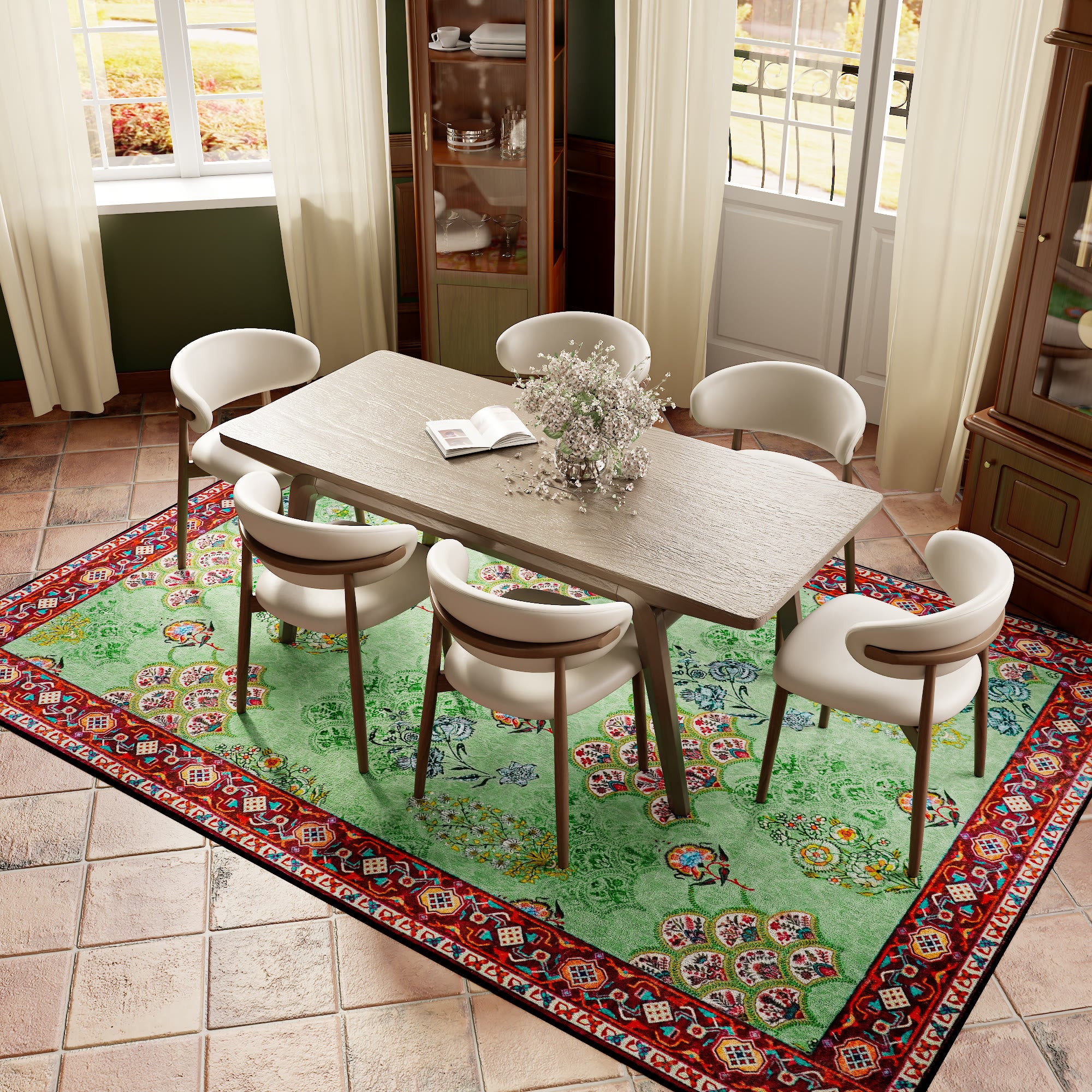 Washable Vintage Floral Anti-slip Area Rug - image 5