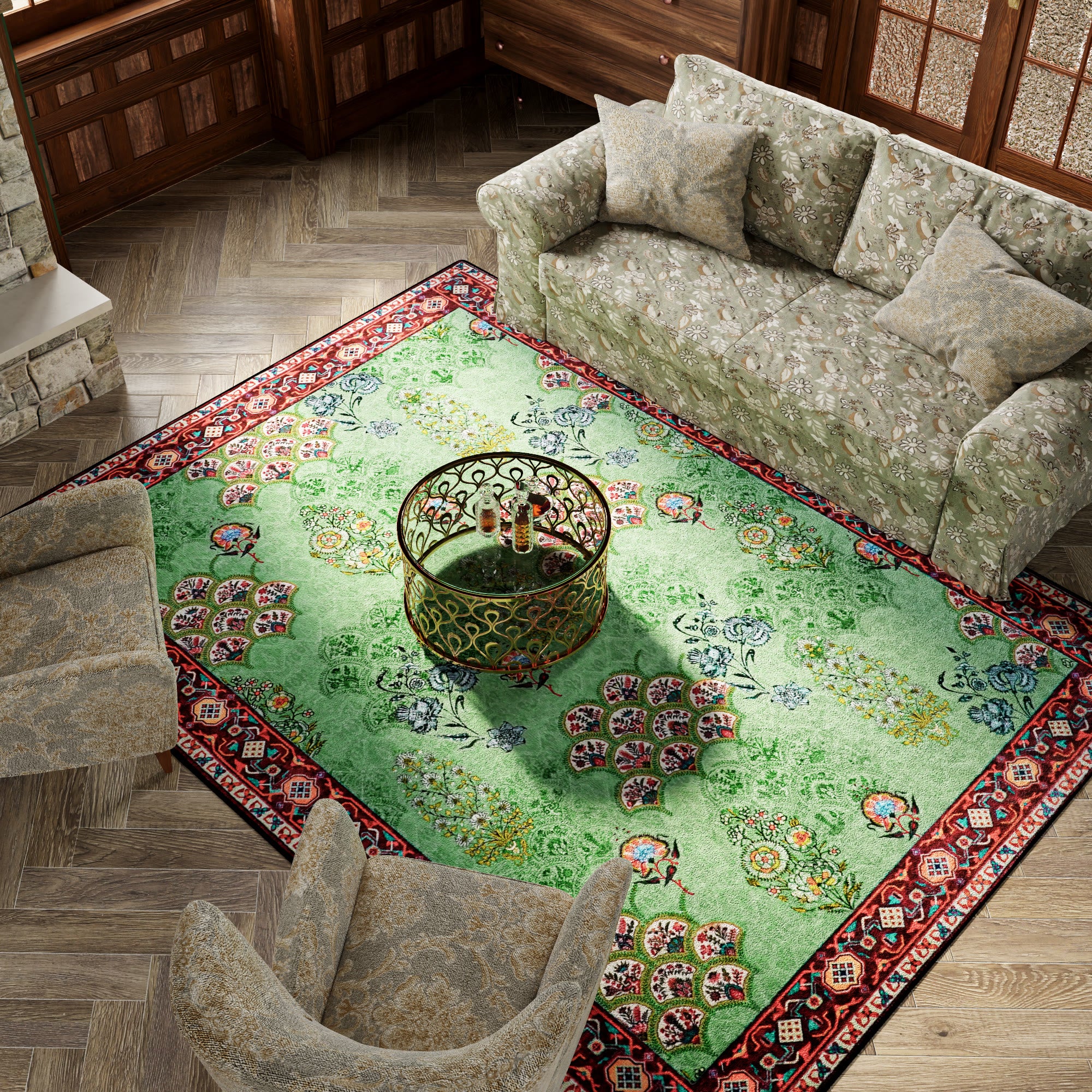 Washable Vintage Floral Anti-slip Area Rug - image 3