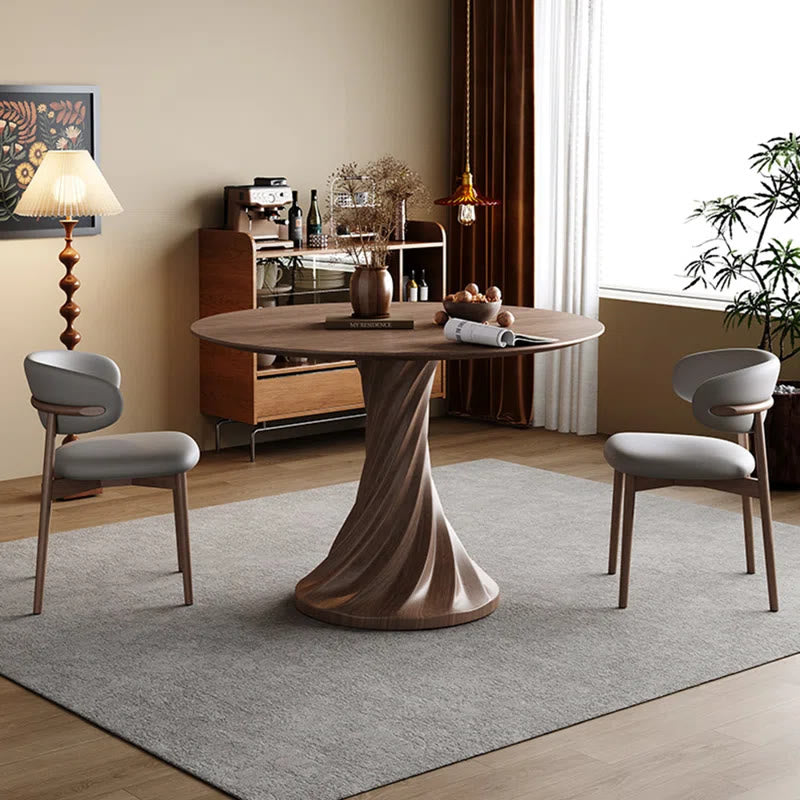 Dark Walnut Colored Spiral-shape Base Dining Table