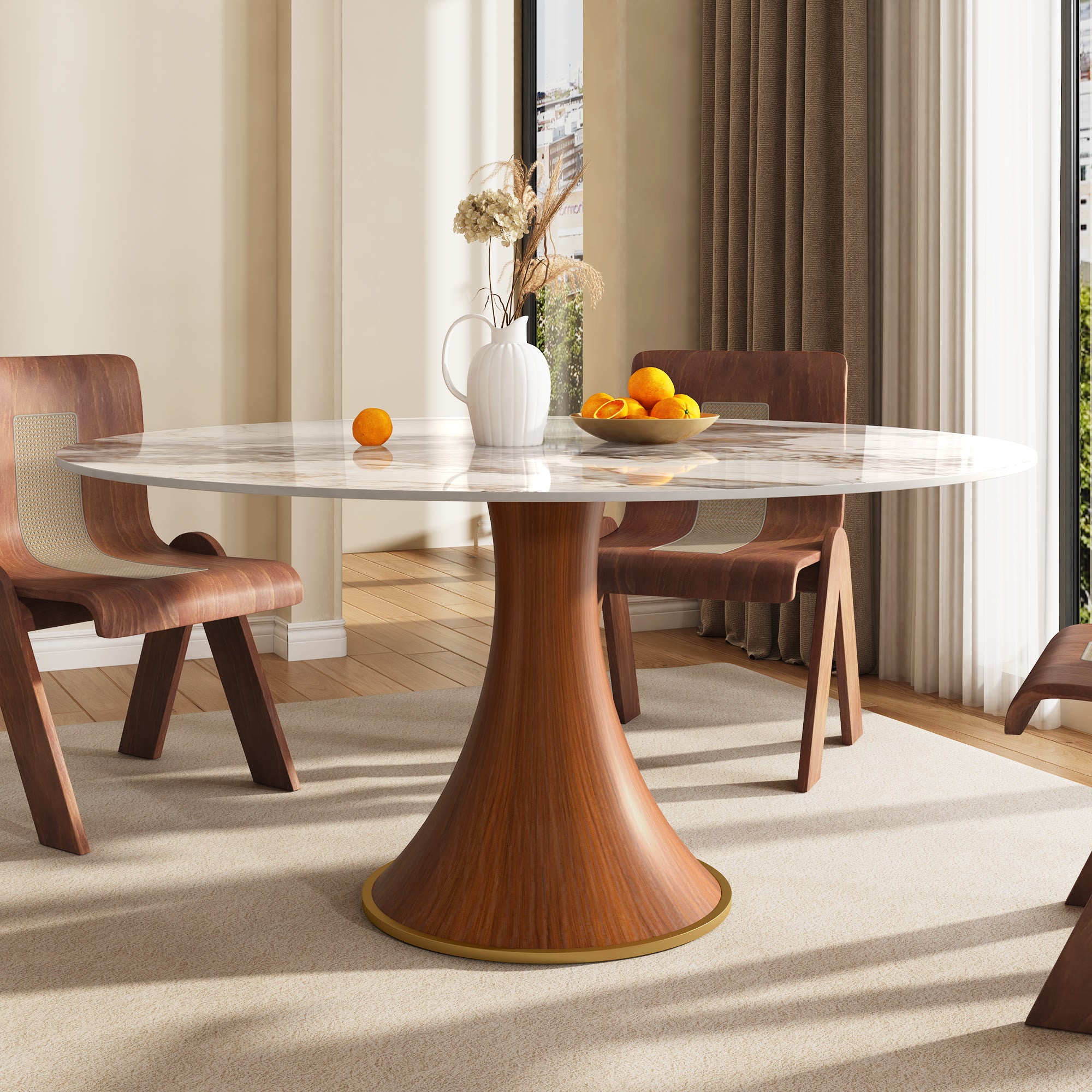 Mid-Century Modern Round Dining Table For 4-8 People