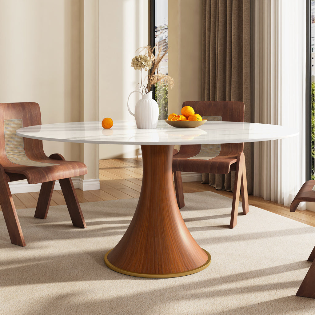 Mid-Century Modern Round Dining Table For 4-8 People - Snowy White - 59" Table - image 0
