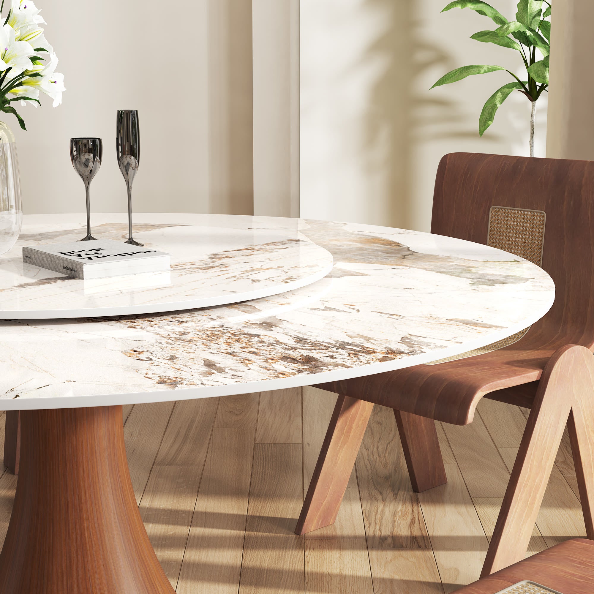 Mid-Century Modern Round Dining Table For 4-8 People