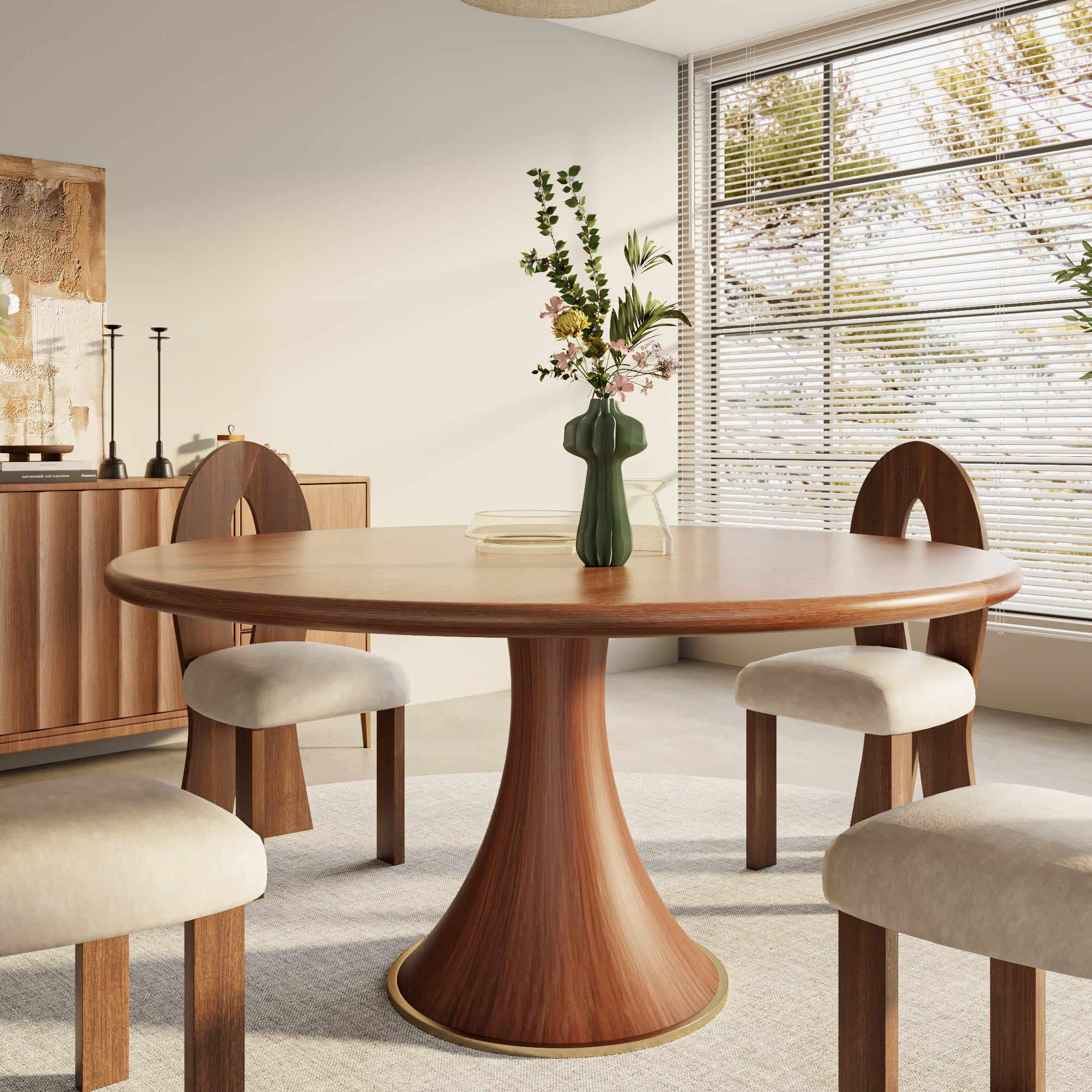 Mid-Century Modern Round Dining Table For 4-8 People