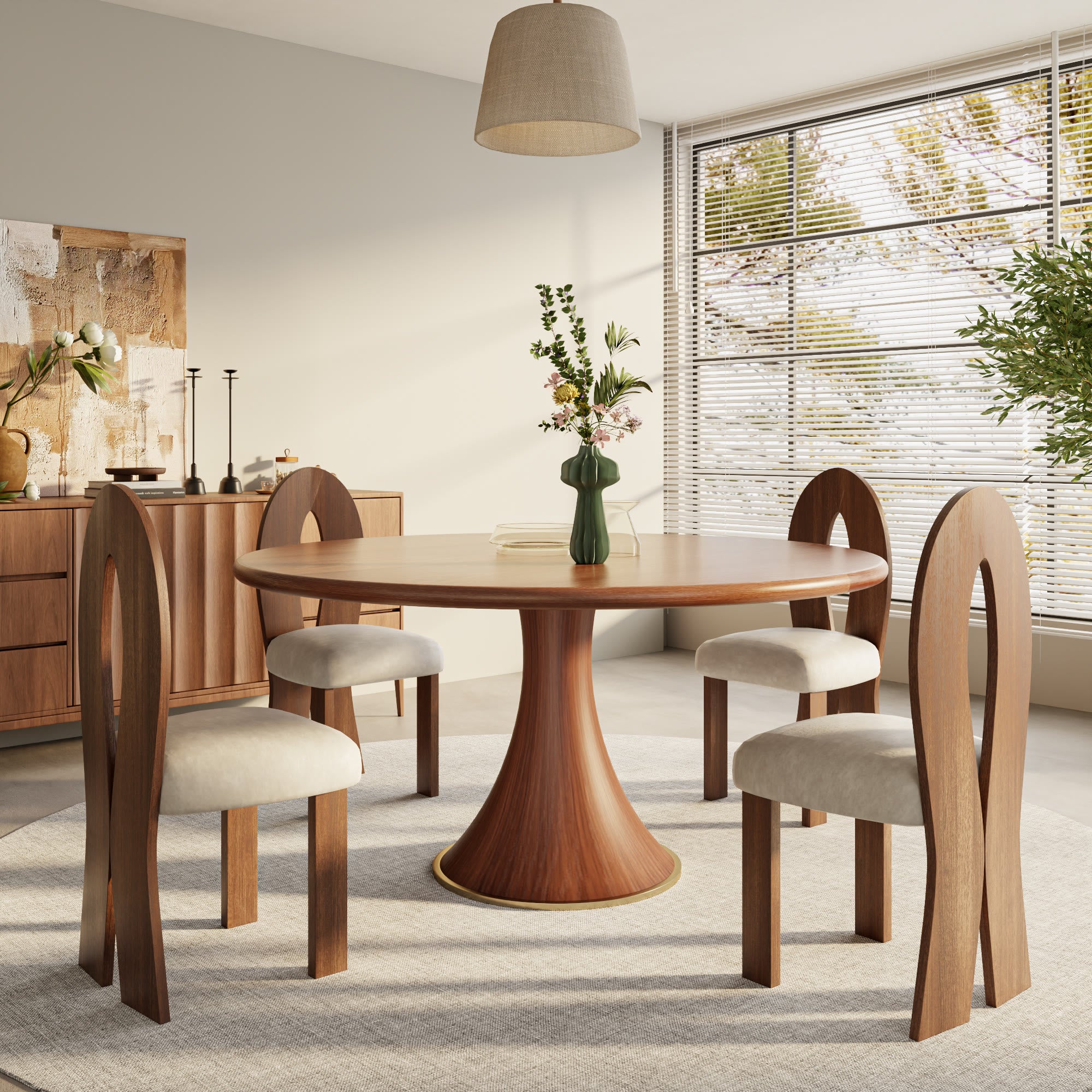 Mid-Century Modern Round Dining Table For 4-8 People