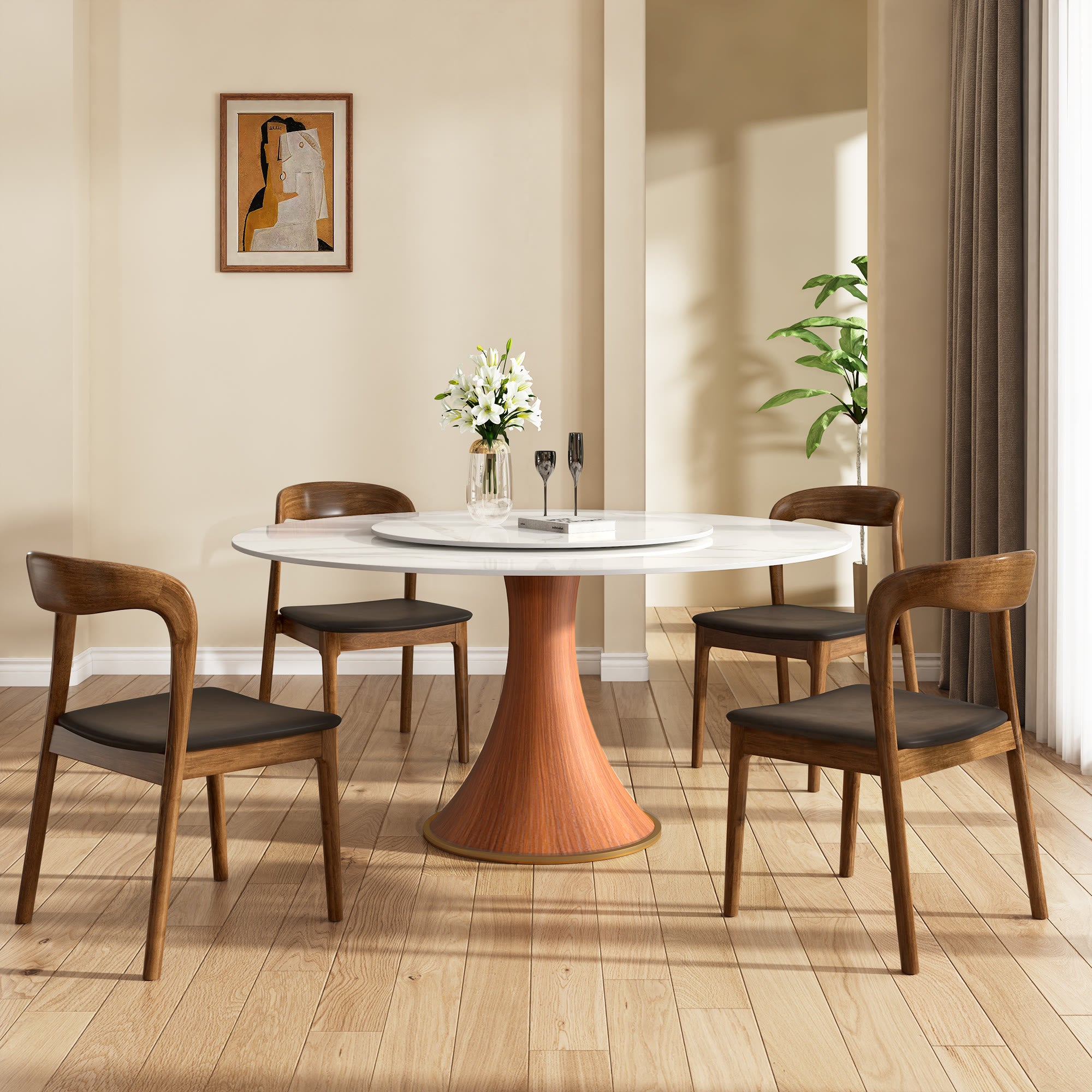 Mid-Century Modern Round Dining Table For 4-8 People