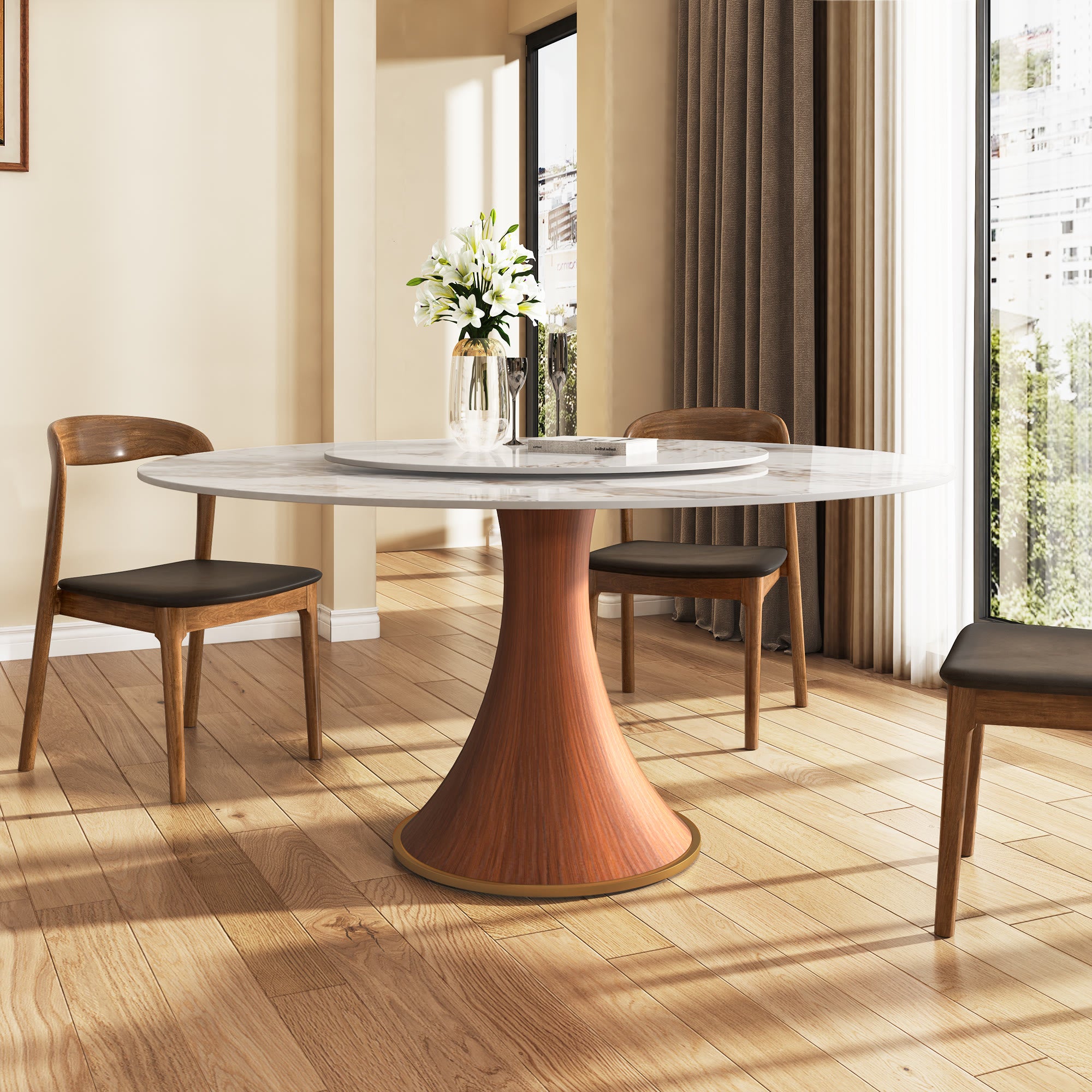 Mid-Century Modern Round Dining Table For 4-8 People - Pandora - 59" Table With Lazy Susan - image 7