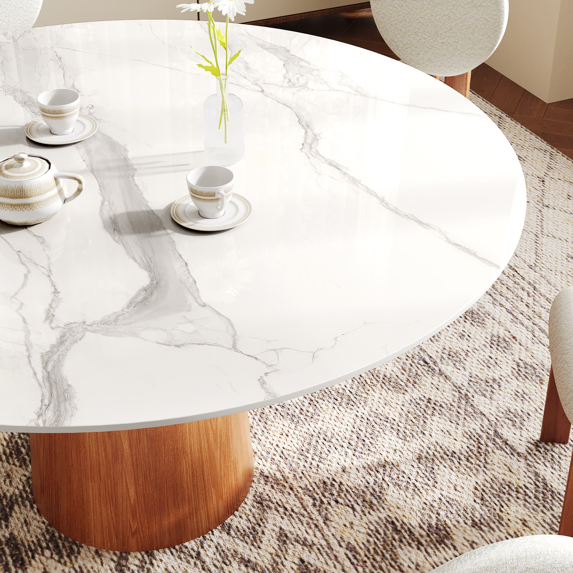 Round Kitchen Table Mid-Century Style For 4-8 People