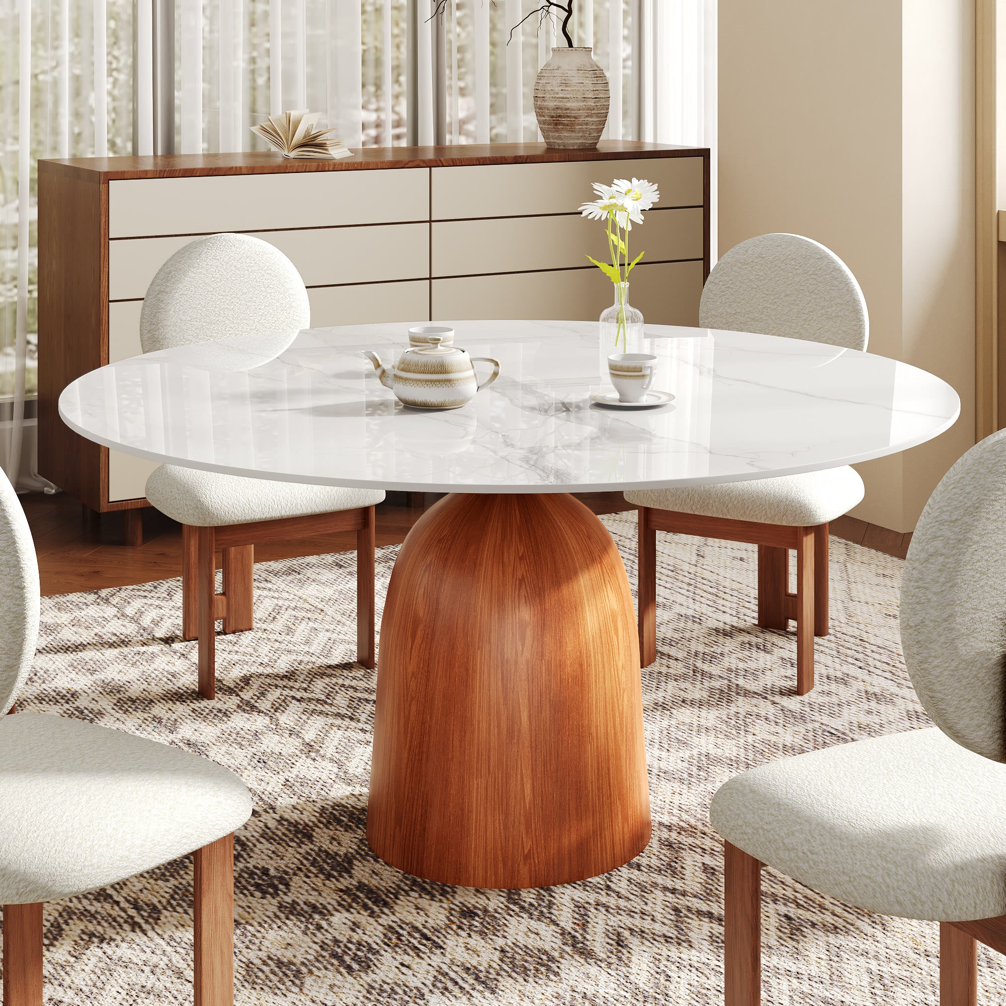 Round Kitchen Table Mid-Century Style For 4-8 People