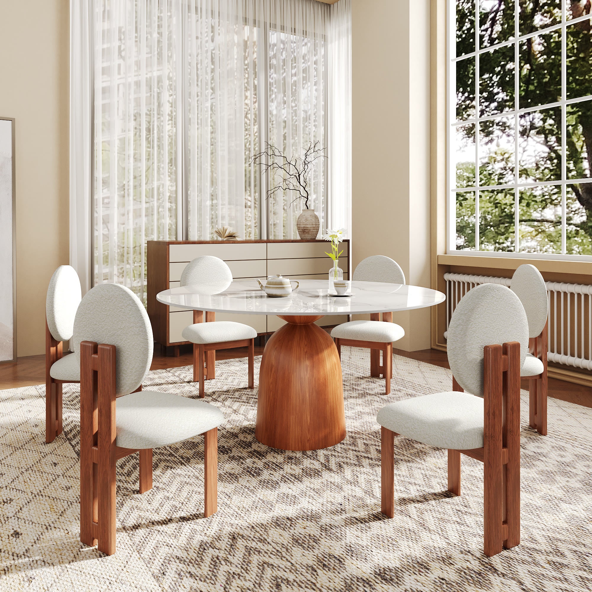 Round Kitchen Table Mid-Century Style For 4-8 People - image 3