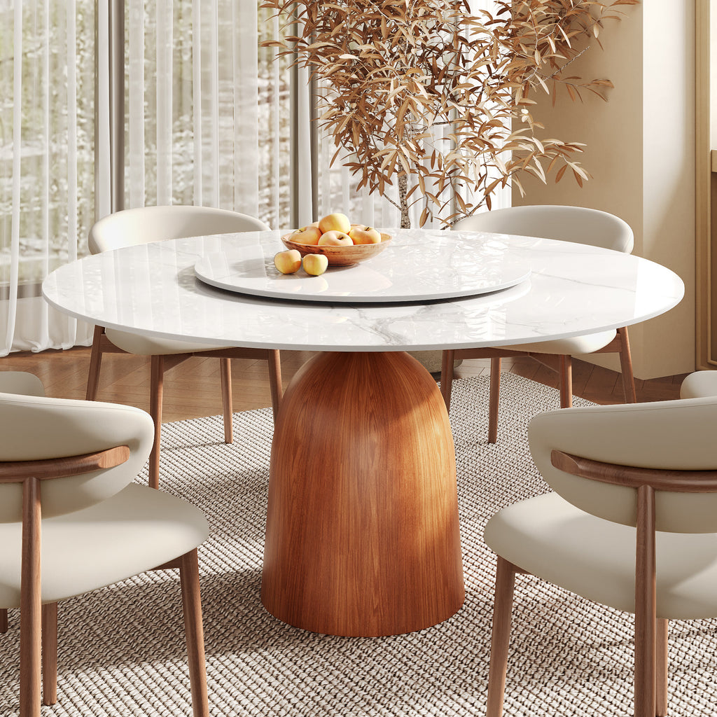 Round Kitchen Table Mid-Century Style For 4-8 People - Snowy White - 59" Table With Lazy Susan - image 5