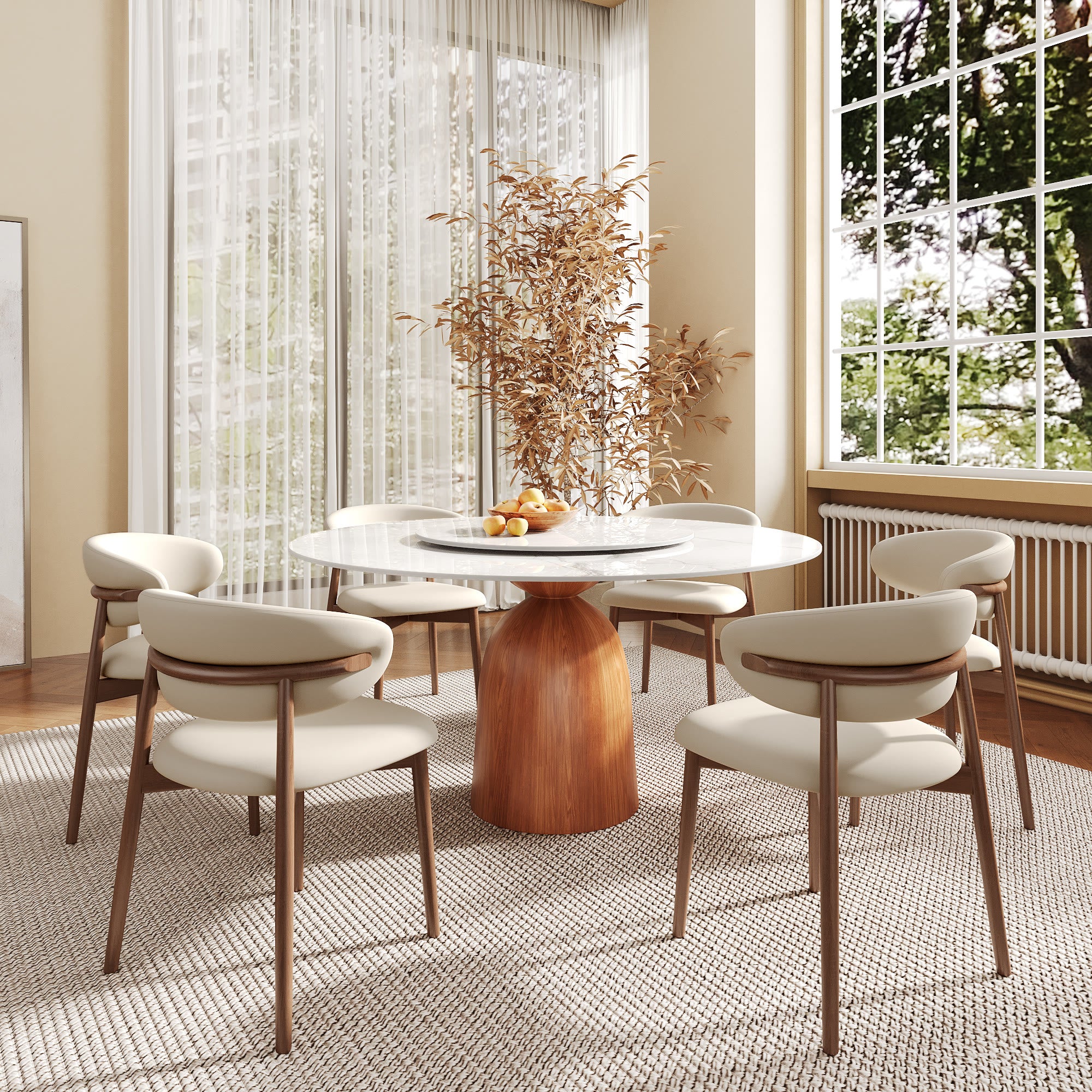 Round Kitchen Table Mid-Century Style For 4-8 People
