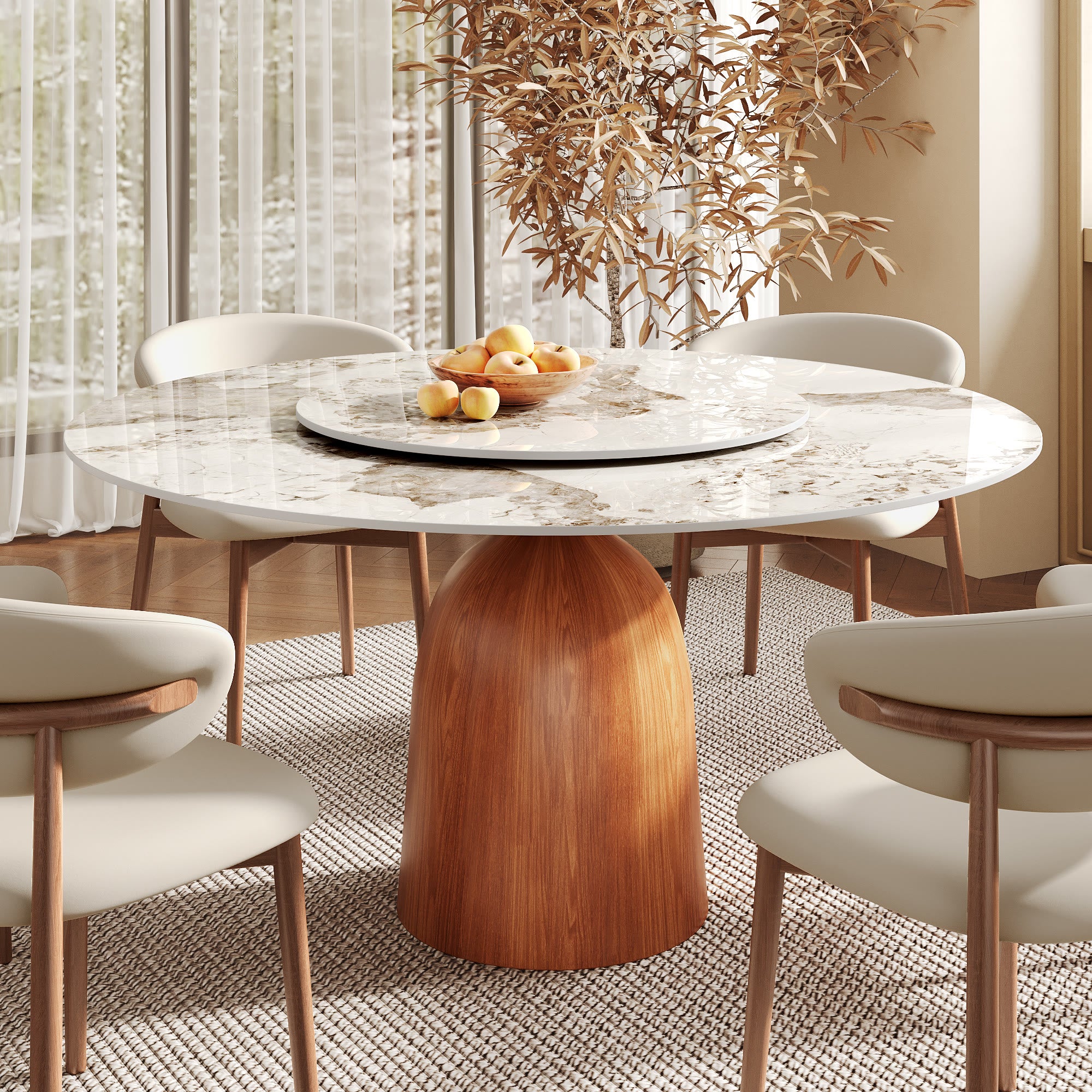 Round Kitchen Table Mid-Century Style For 4-8 People