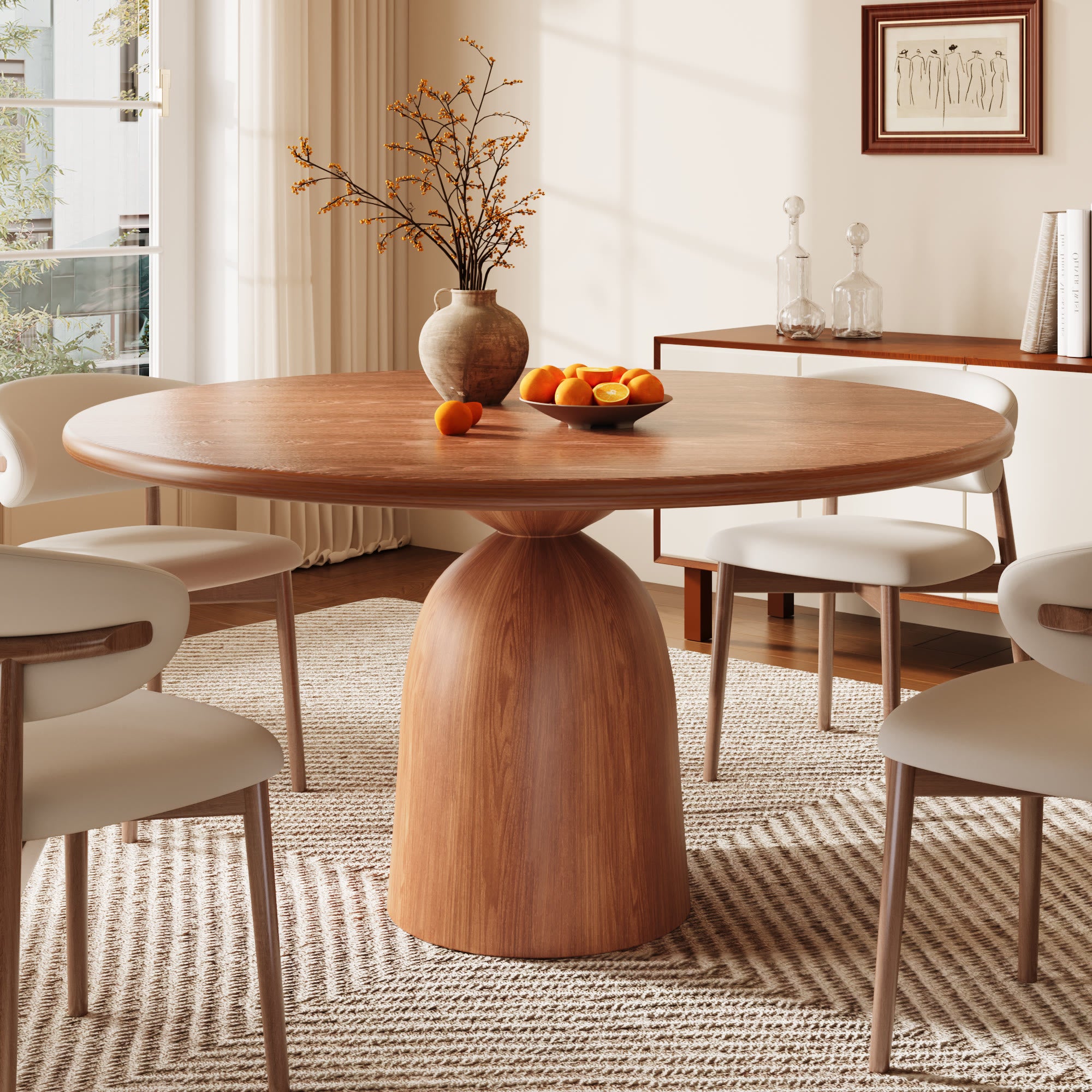 Round Kitchen Table Mid-Century Style For 4-8 People