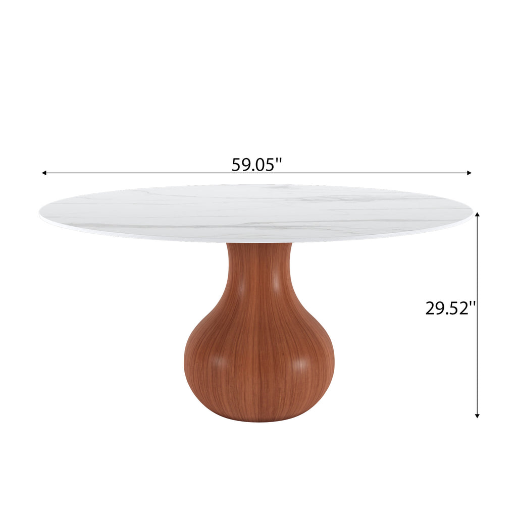 Farmhouse Round Dining Table With Vase-shaped Pedestal For 4-8 People