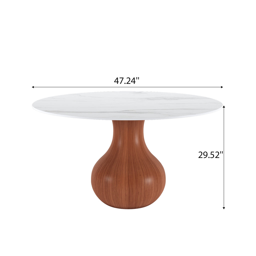Farmhouse Round Dining Table With Vase-shaped Pedestal For 4-8 People