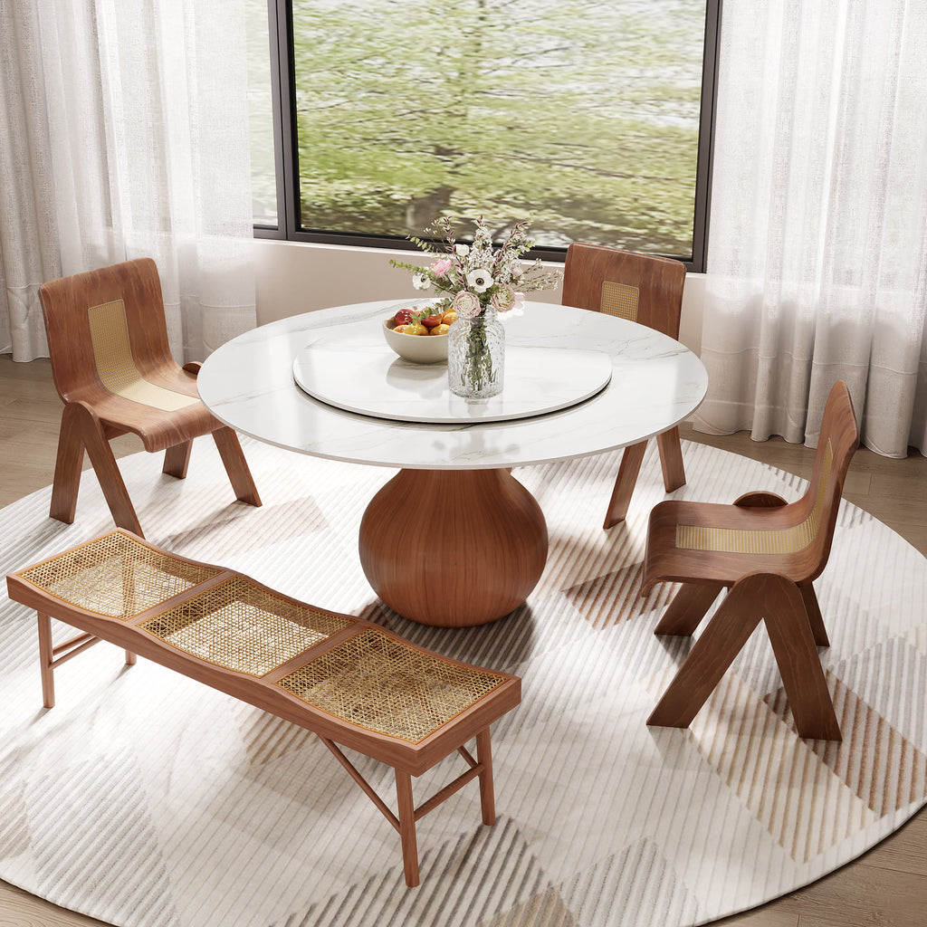 Farmhouse Round Dining Table With Vase-shaped Pedestal For 4-8 People - Snowy White - 59" Table With Lazy Susan - image 4