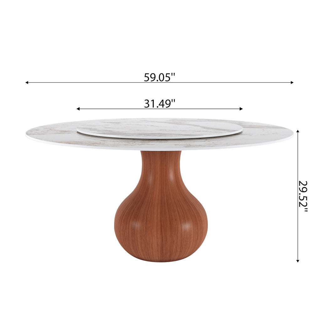 Farmhouse Round Dining Table With Vase-shaped Pedestal For 4-8 People
