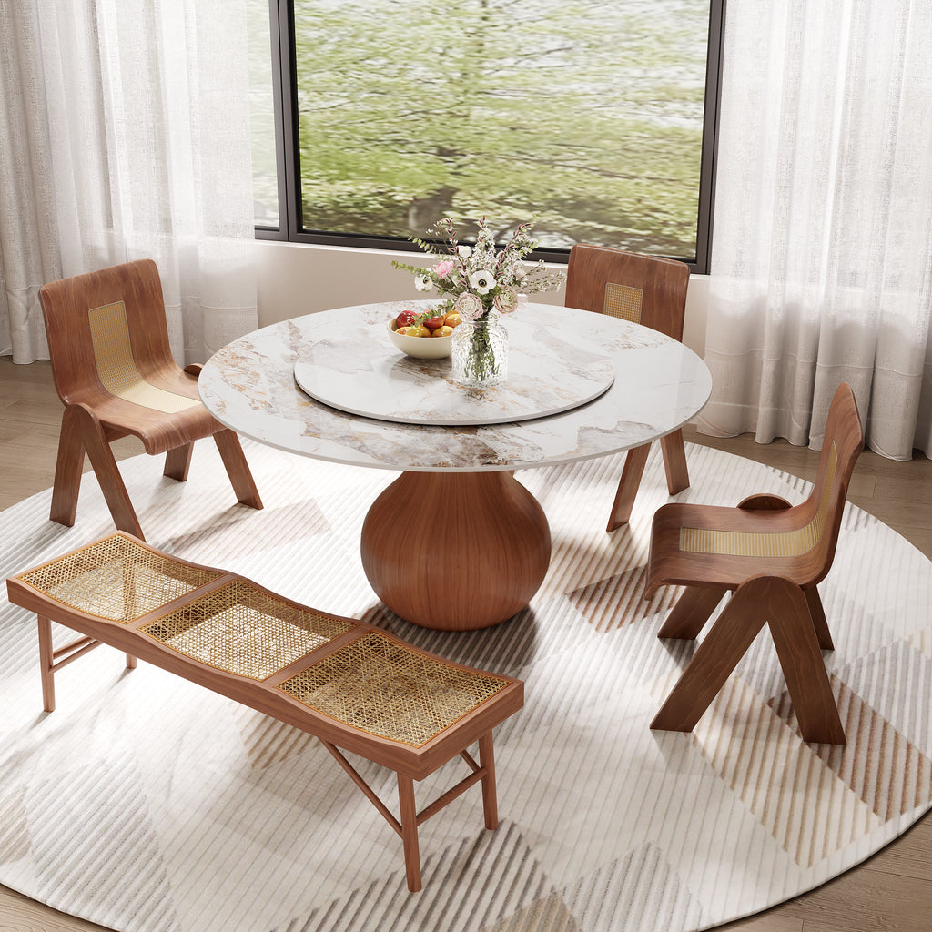 Farmhouse Round Dining Table With Vase-shaped Pedestal For 4-8 People