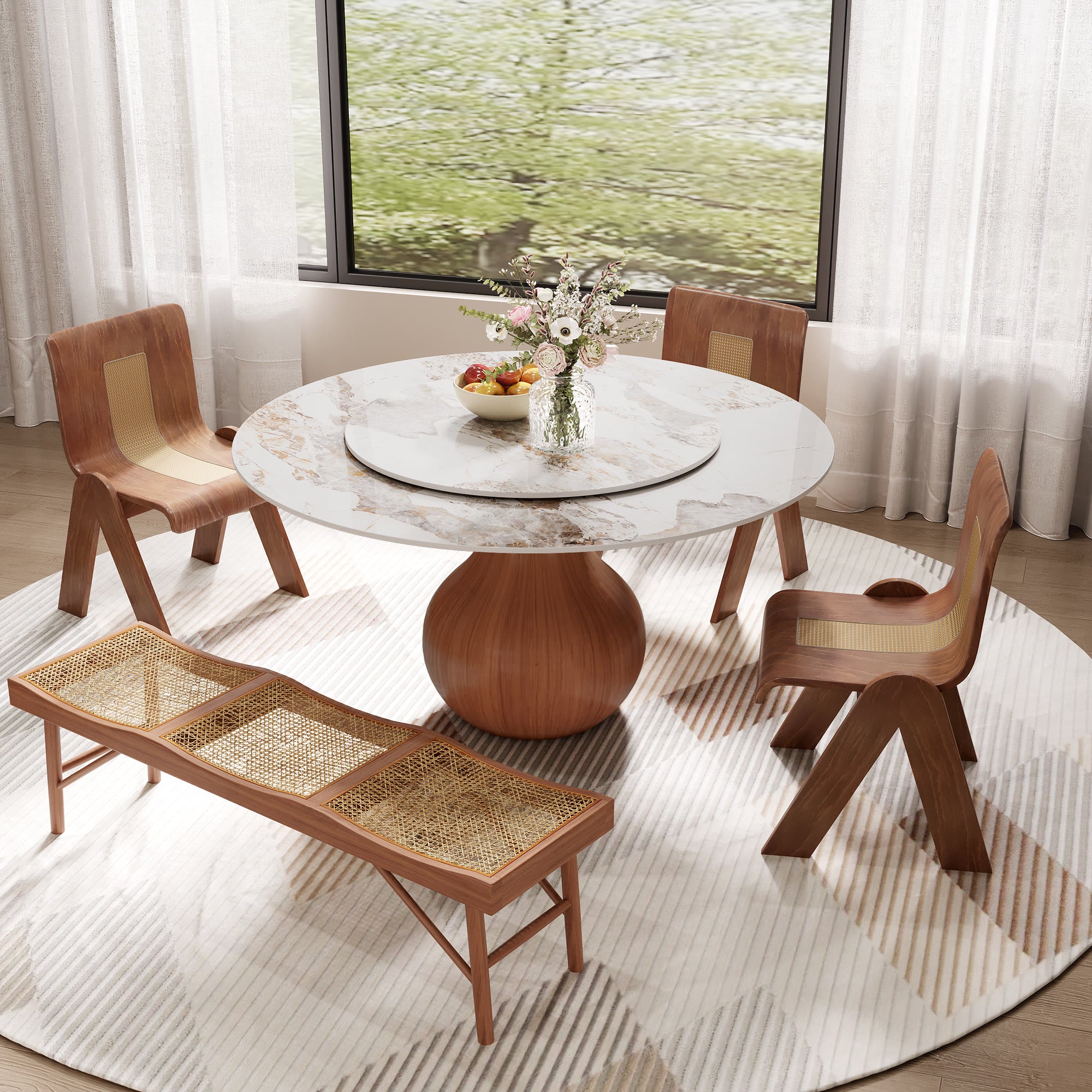 Farmhouse Round Dining Table With Vase-shaped Pedestal For 4-8 People