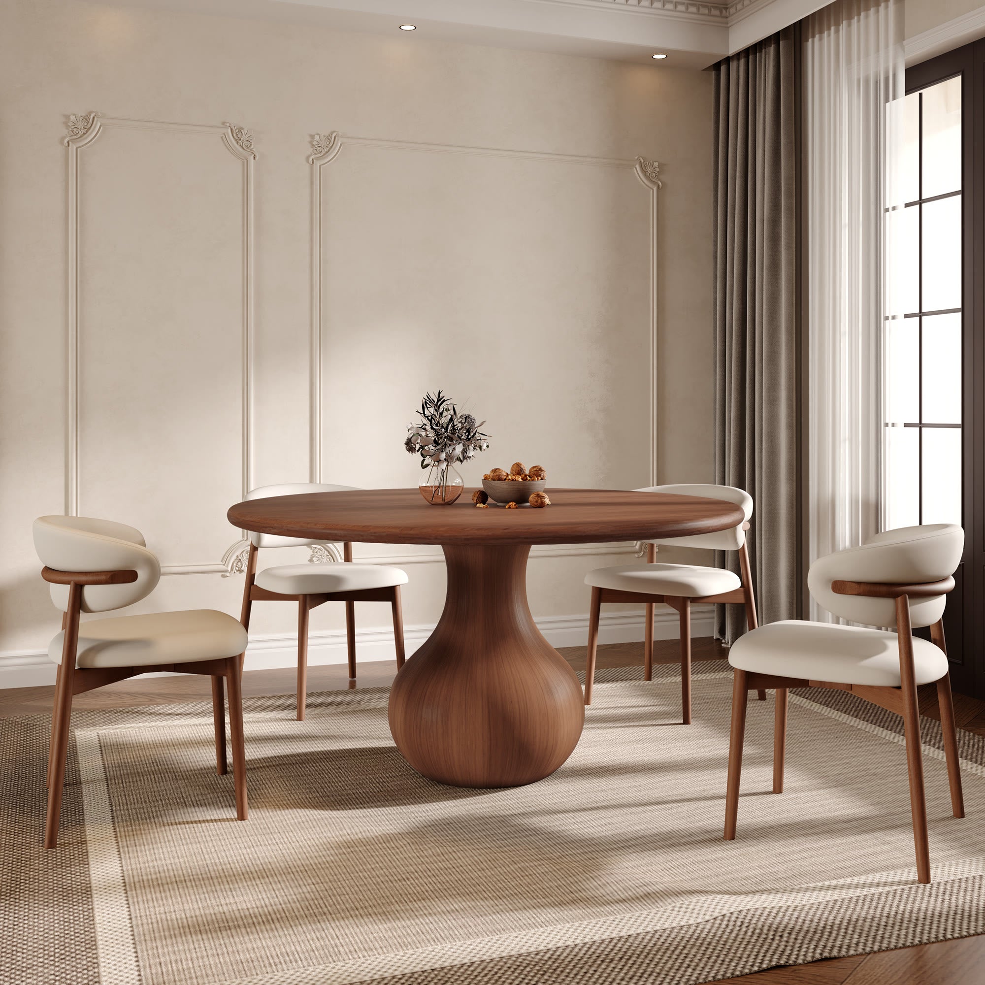 Farmhouse Round Dining Table With Vase-shaped Pedestal For 4-8 People