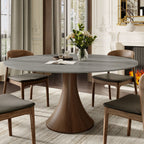 Luxury Gray Mid-Century Modern Round Dining Table For 4/6/8 - Light Gray - 59" Table - image 0