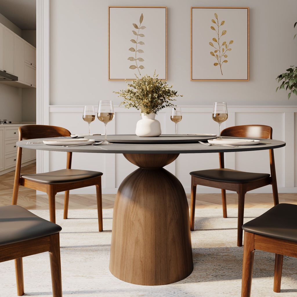 Light Gray Round Dining Table For 4/6/8 Mid Century Modern Dining Tables - Light Gray - 59" Table With Lazy Susan - image 11