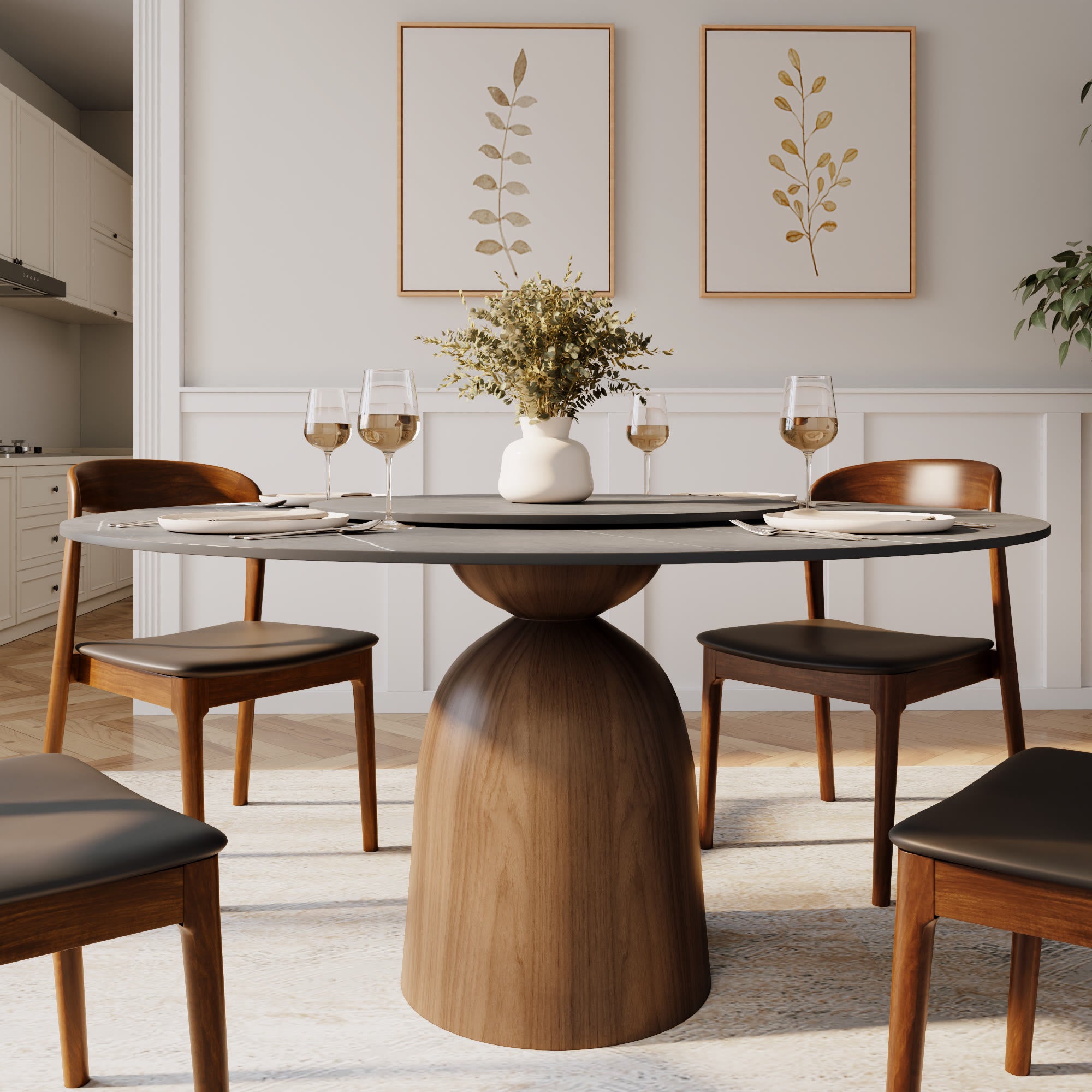 Light Gray Round Dining Table For 4/6/8 Mid Century Modern Dining Tables - Light Gray - 59" Table With Lazy Susan - image 11