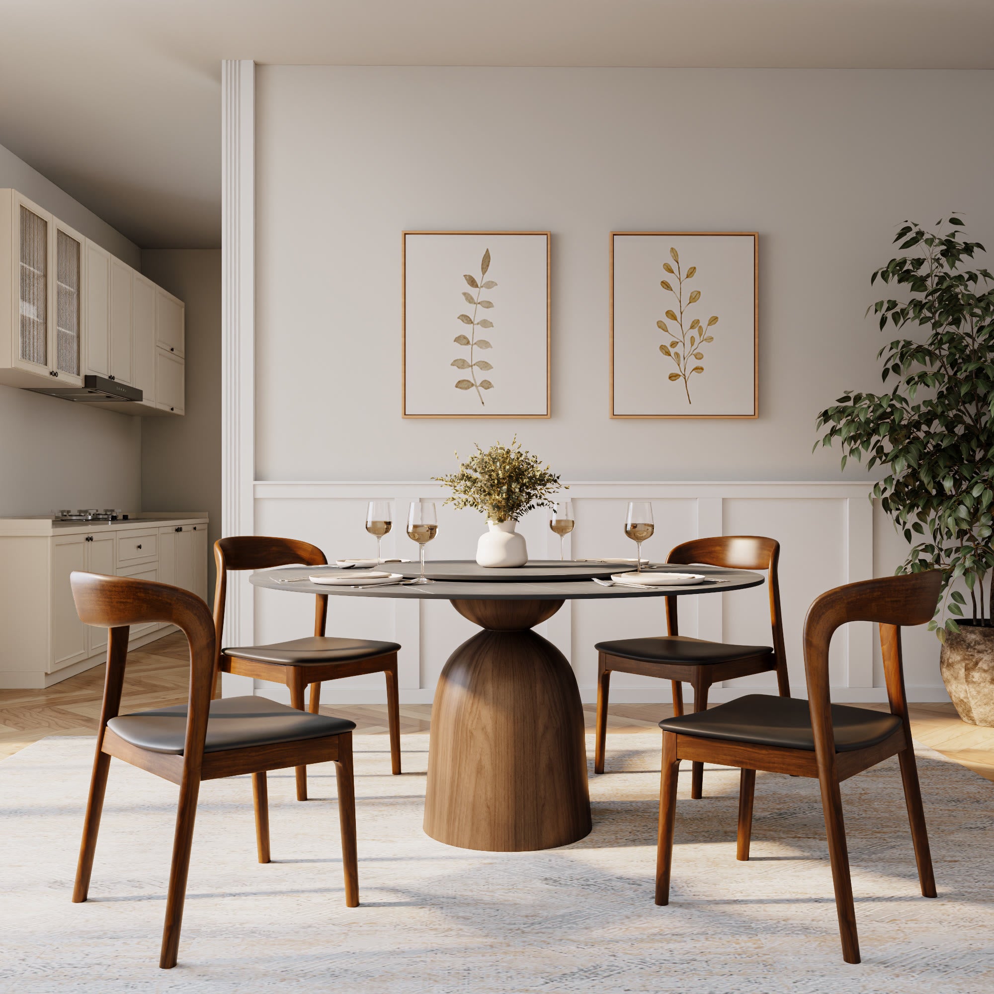 Light Gray Round Dining Table For 4/6/8 Mid Century Modern Dining Tables - image 12