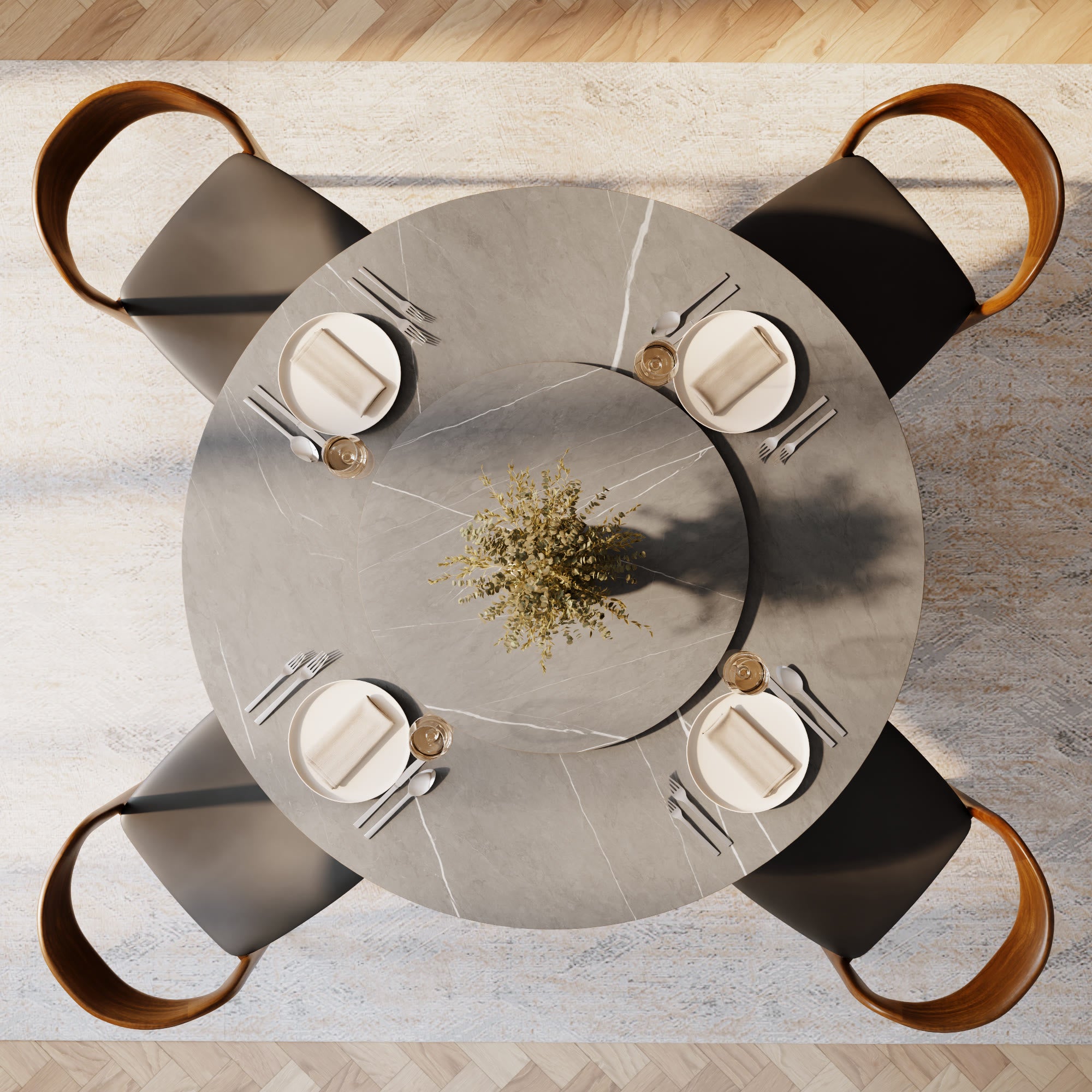 Light Gray Round Dining Table For 4/6/8 Mid Century Modern Dining Tables - image 13