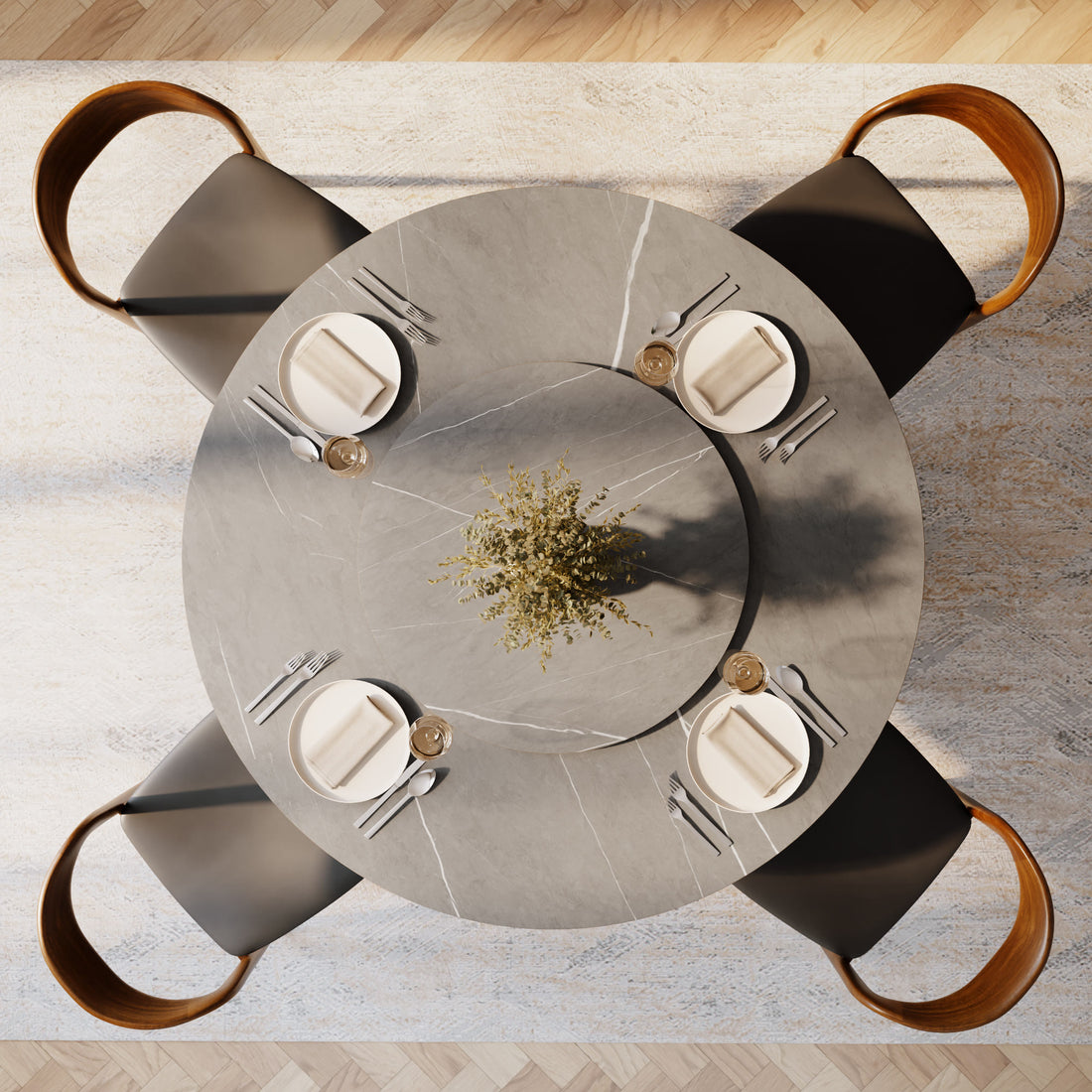 Iffhome Light Gray Round Dining Table For 4/6/8 Mid Century Modern Dining Tables