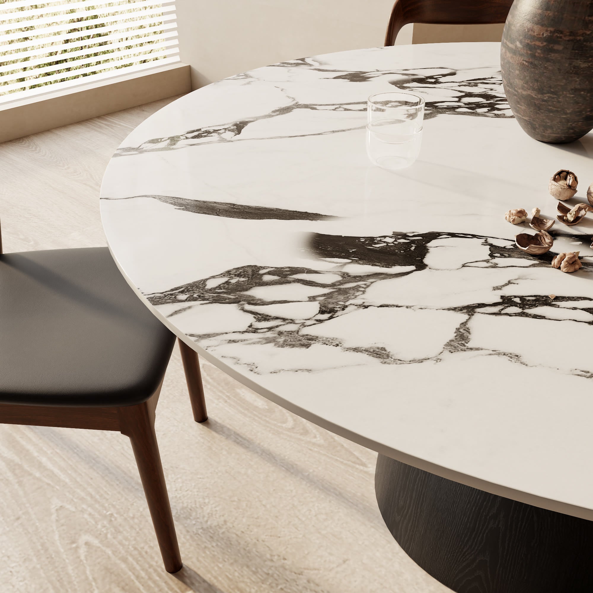 Modern Round Black Dining Table  For Dining Room Kitchen For 4/6/8 Person