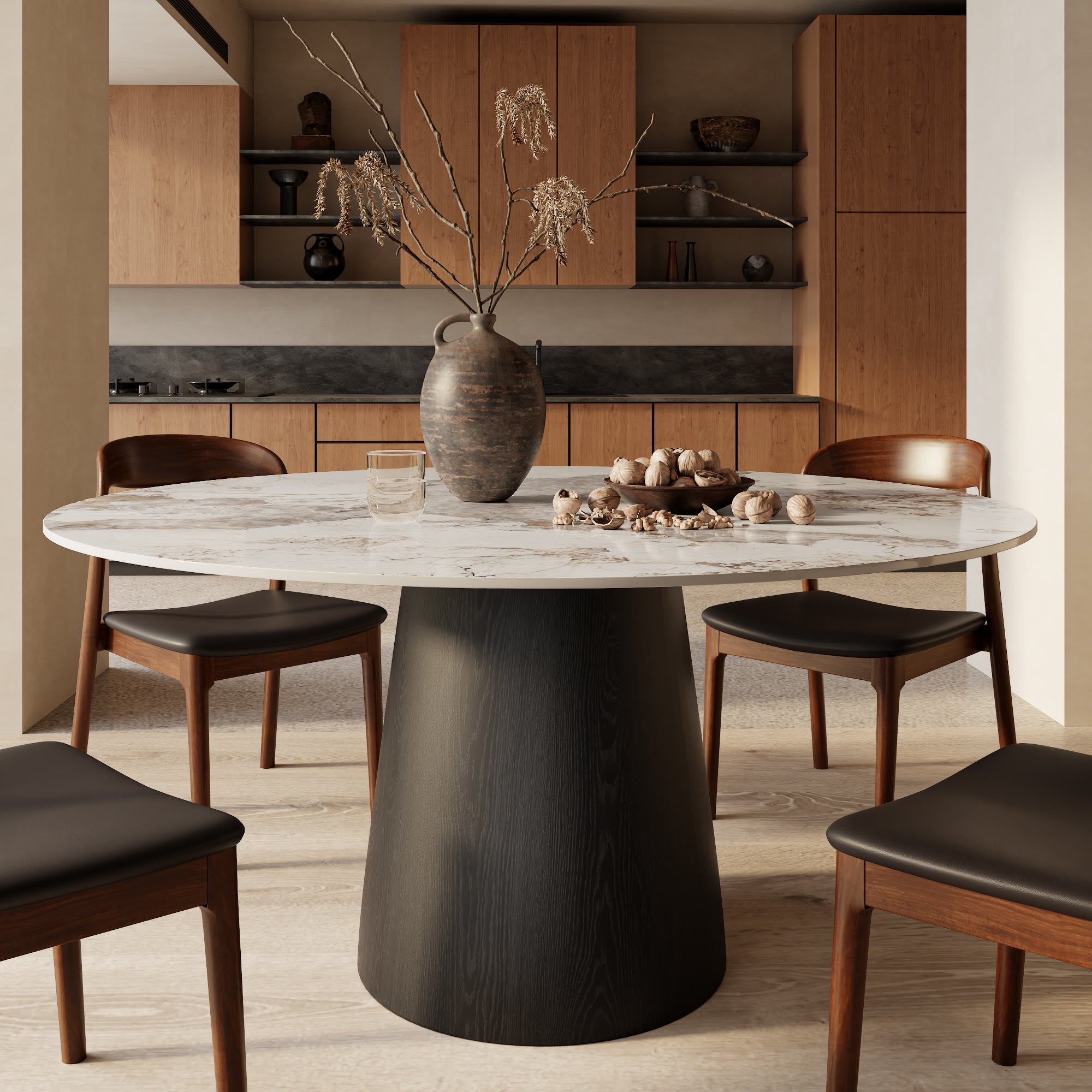 Modern Round Black Dining Table  For Dining Room Kitchen For 4/6/8 Person